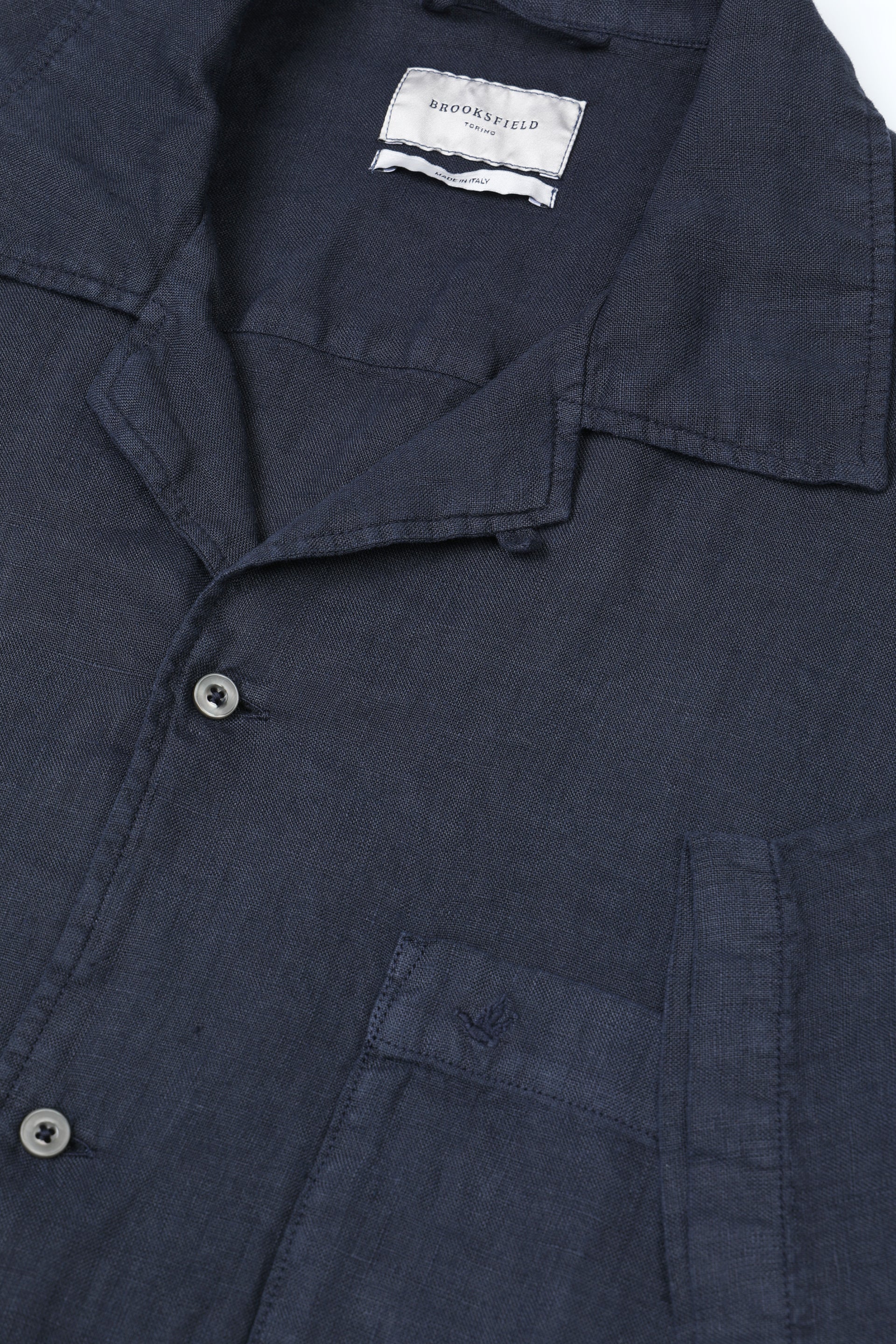 UOMO-CAMICIOTTO CAMP COLLAR CON TASCHINO, SPACCHETTI AL FONDO TESSUTO LINO TINTO CAPO YR, PICCANELLO E LOOP IN TESSUTO - Navy