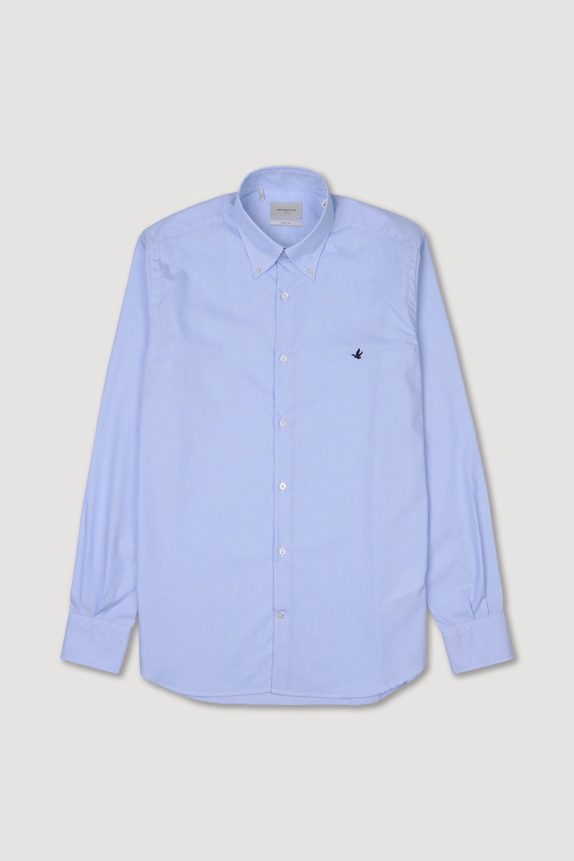CAMICIA, SLIM FIT, BUTTON DOWN, POPLIN COTONE RIGA WRINKLE FREE - Celeste/bianco