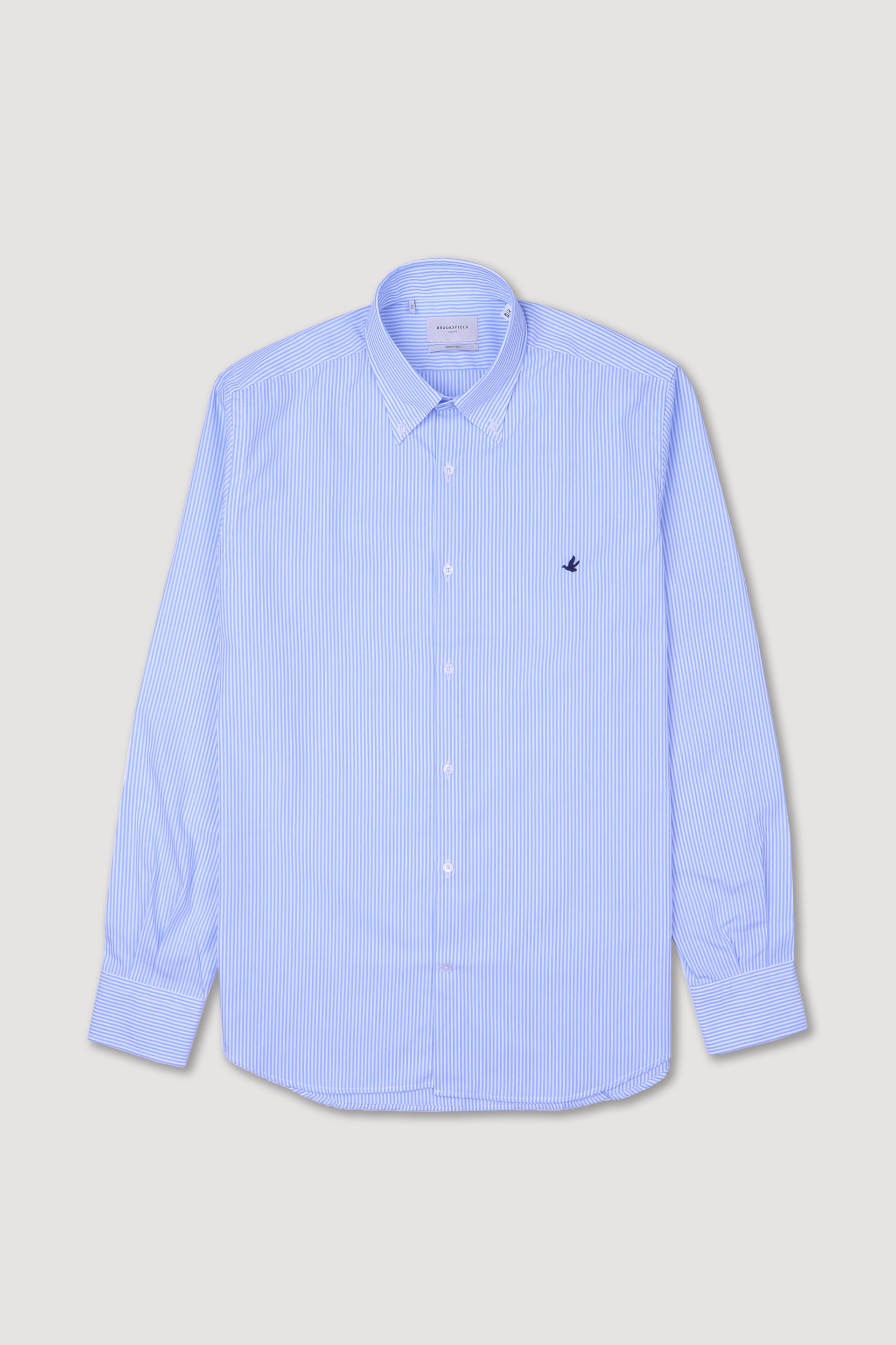 CAMICIA, SLIM FIT, BUTTON DOWN, POPLIN COTONE RIGA WRINKLE FREE - Light blue/white