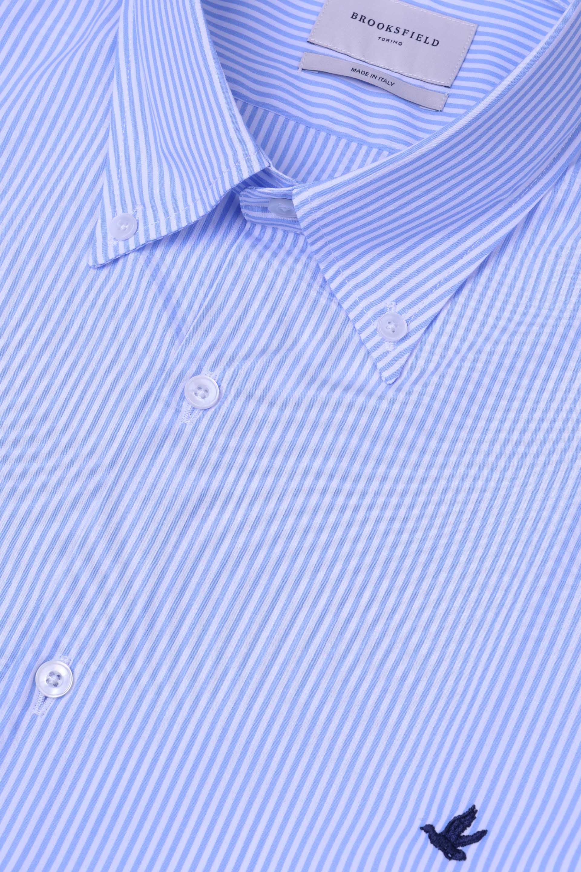 CAMICIA, SLIM FIT, BUTTON DOWN, POPLIN COTONE RIGA WRINKLE FREE - Light blue/white