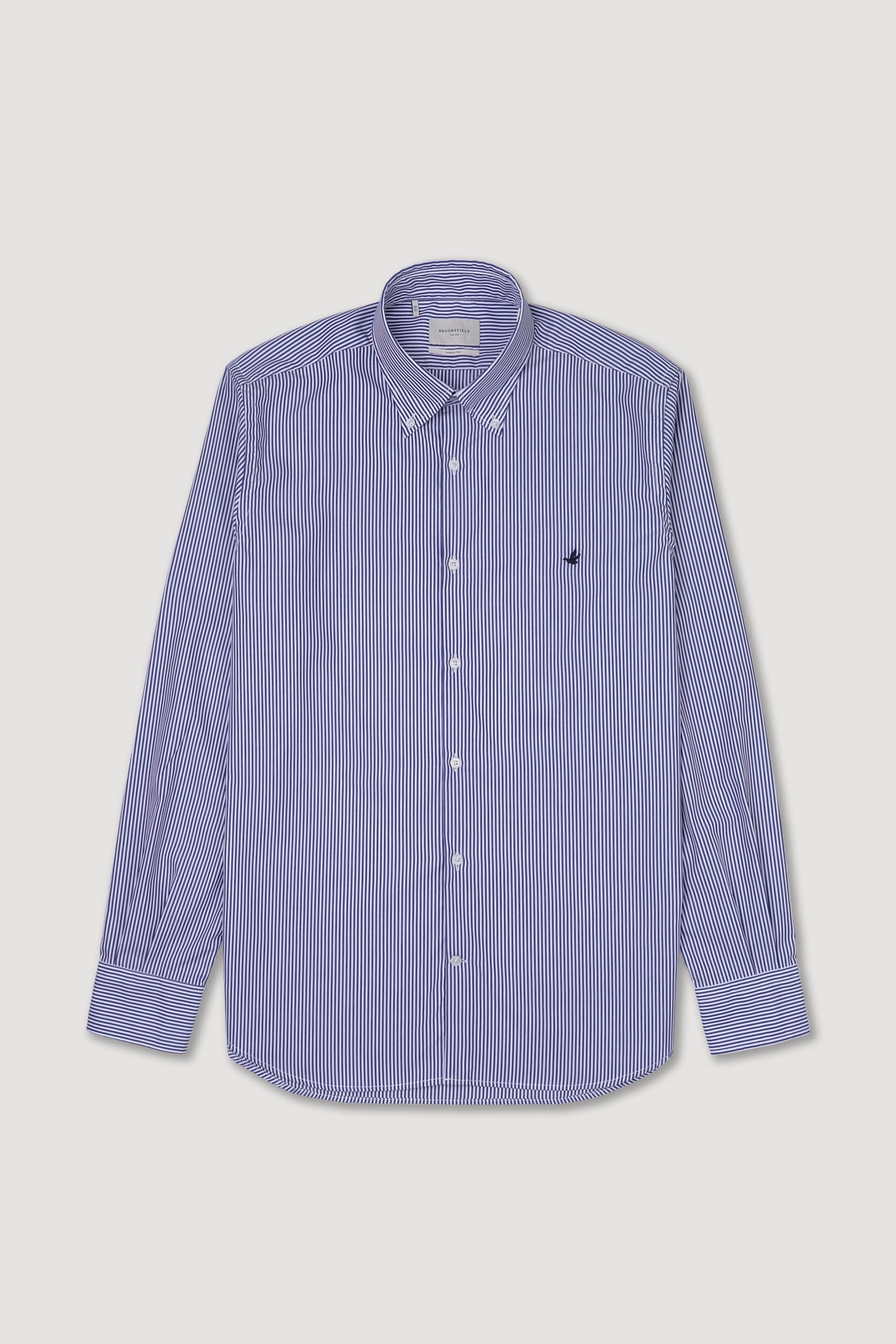 CAMICIA, SLIM FIT, BUTTON DOWN, POPLIN COTONE RIGA WRINKLE FREE - Bianco/ink