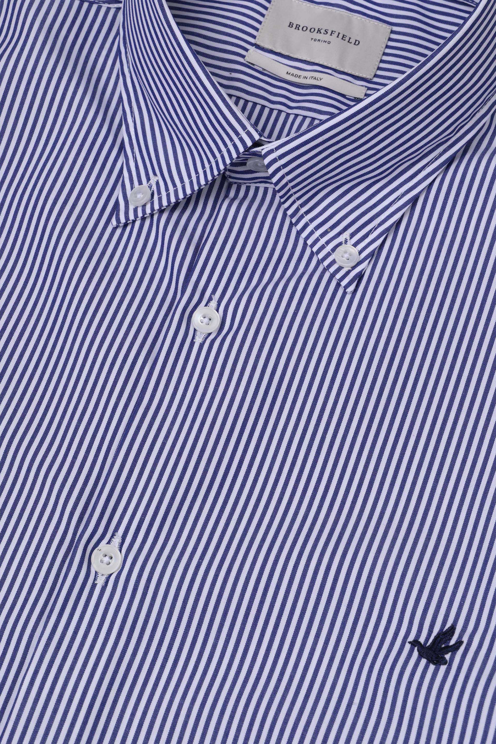 CAMICIA, SLIM FIT, BUTTON DOWN, POPLIN COTONE RIGA WRINKLE FREE - Bianco/ink