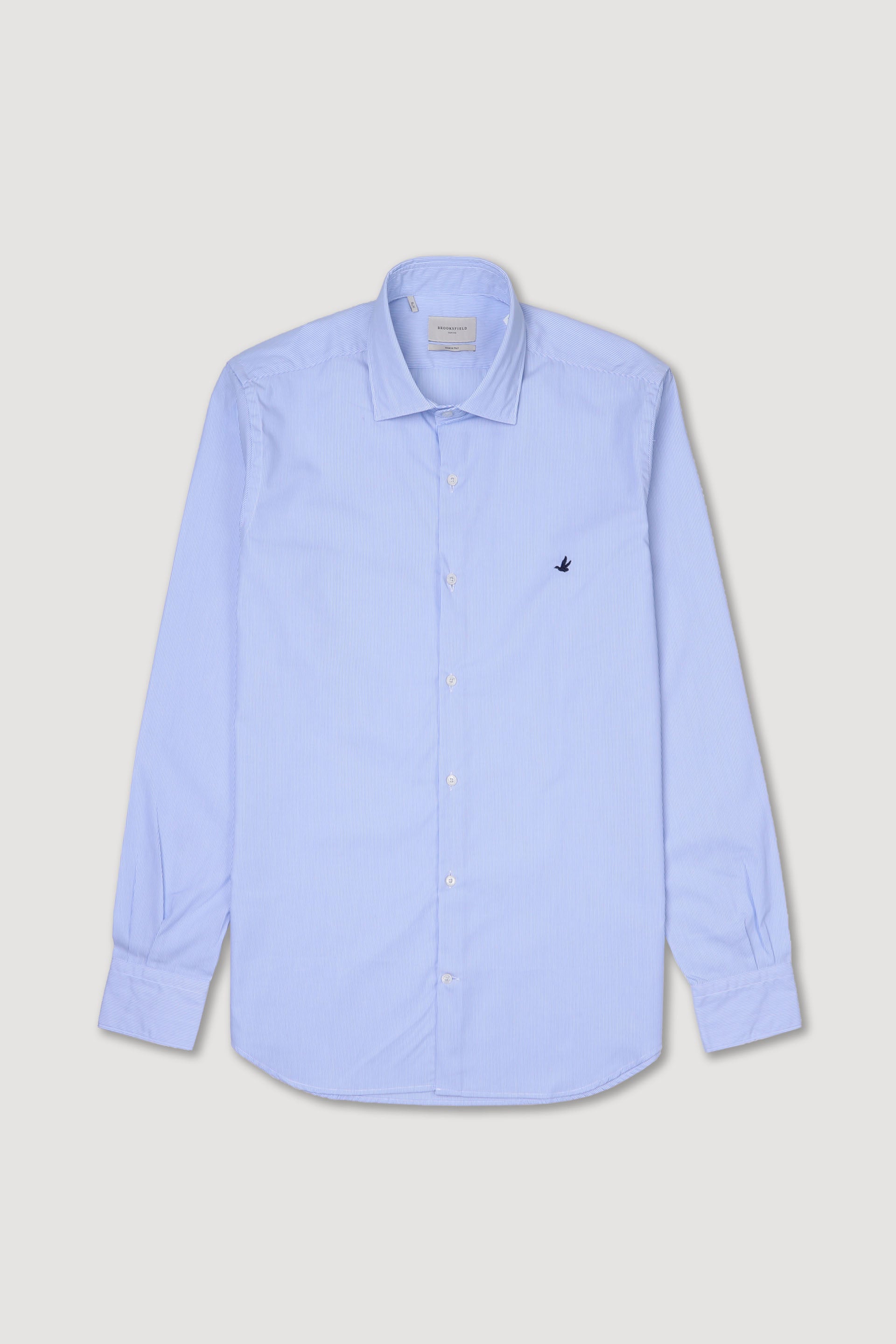 CAMICIA, SLIM FIT, SPREAD COLLAR, POPLIN COTONE RIGA,WRINKLE FREE - Celeste/bianco