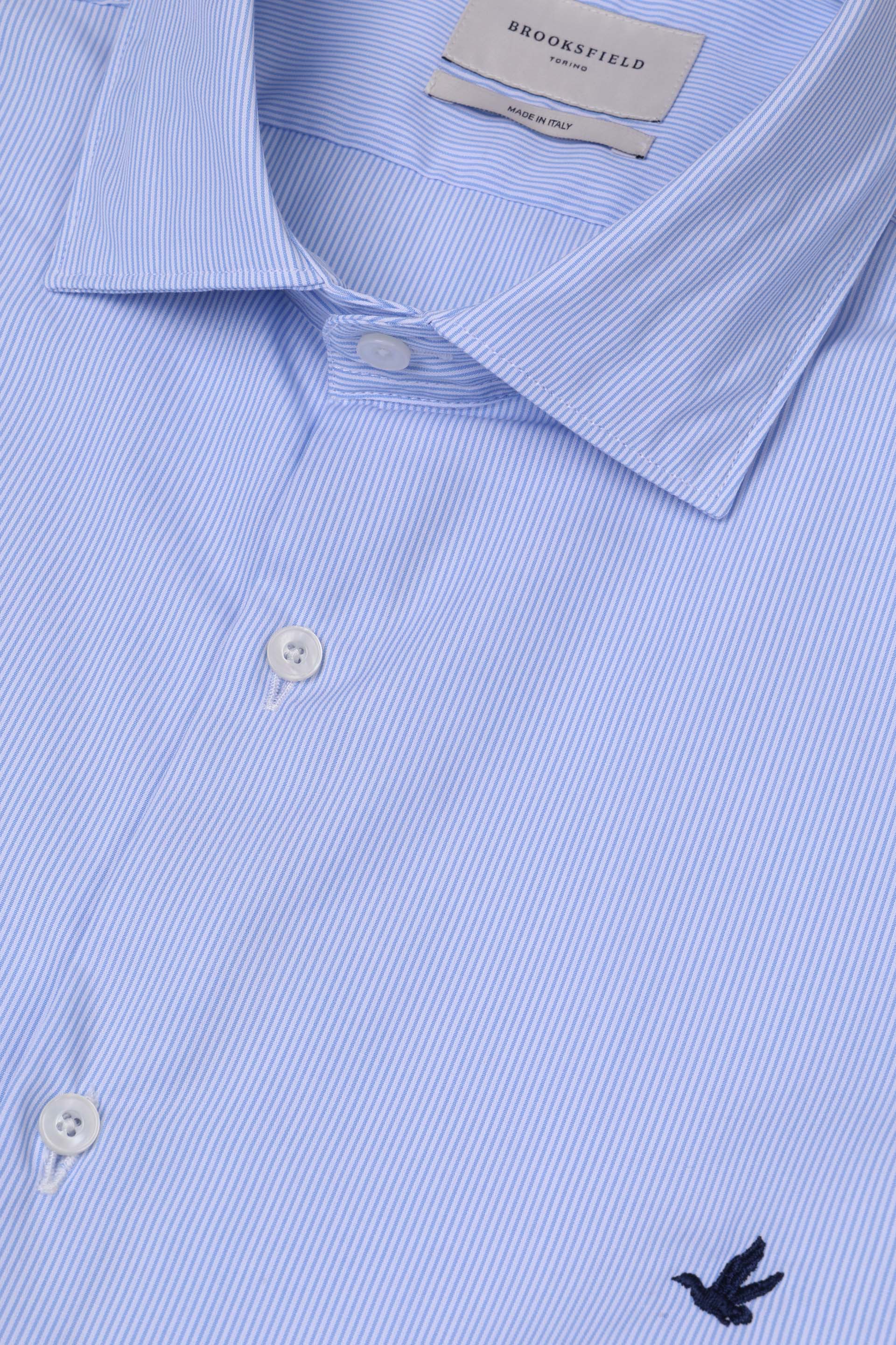 CAMICIA, SLIM FIT, SPREAD COLLAR, POPLIN COTONE RIGA,WRINKLE FREE - Celeste/bianco