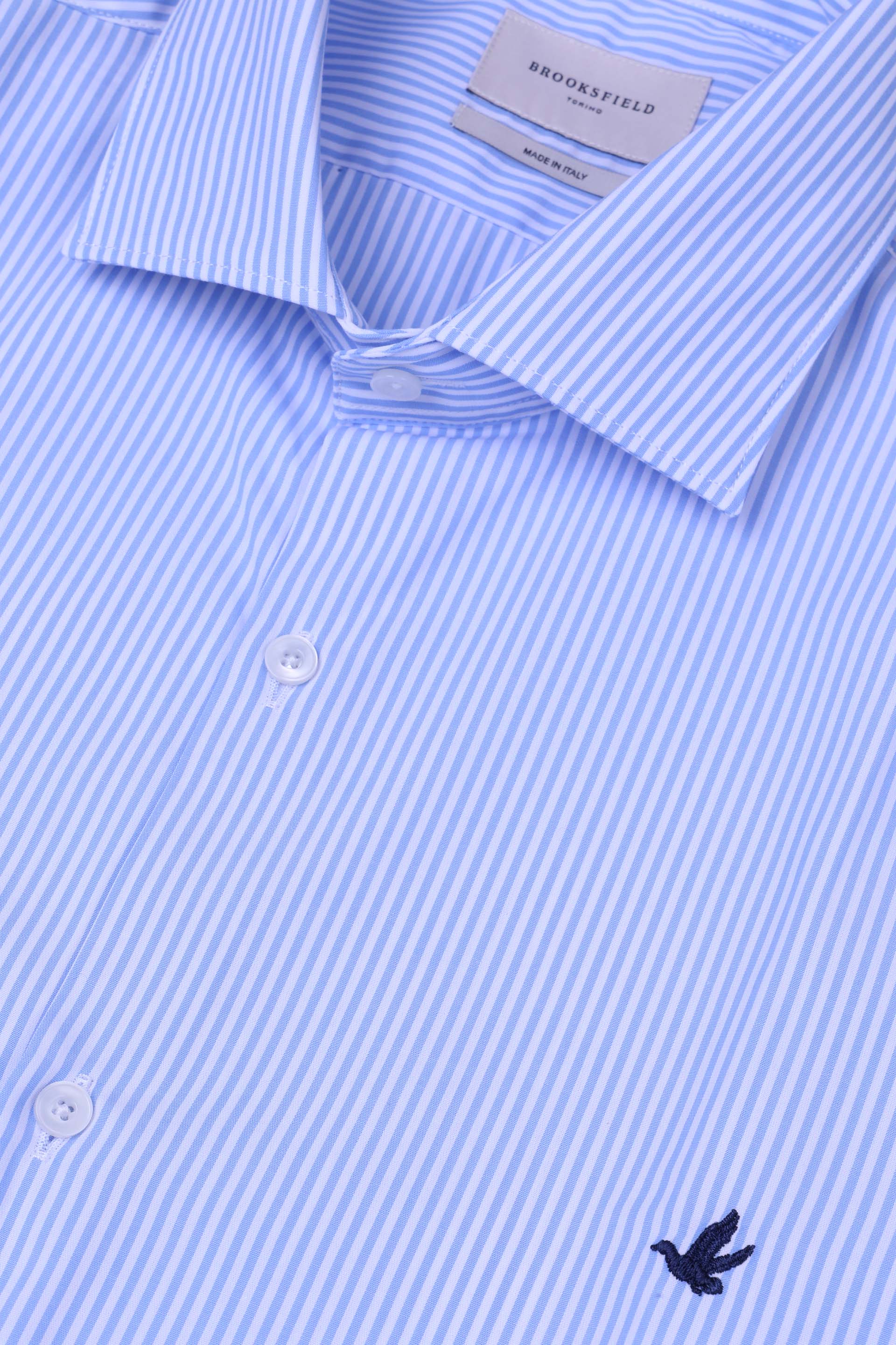 CAMICIA, SLIM FIT, SPREAD COLLAR, POPLIN COTONE RIGA,WRINKLE FREE - Azzurro/bianco