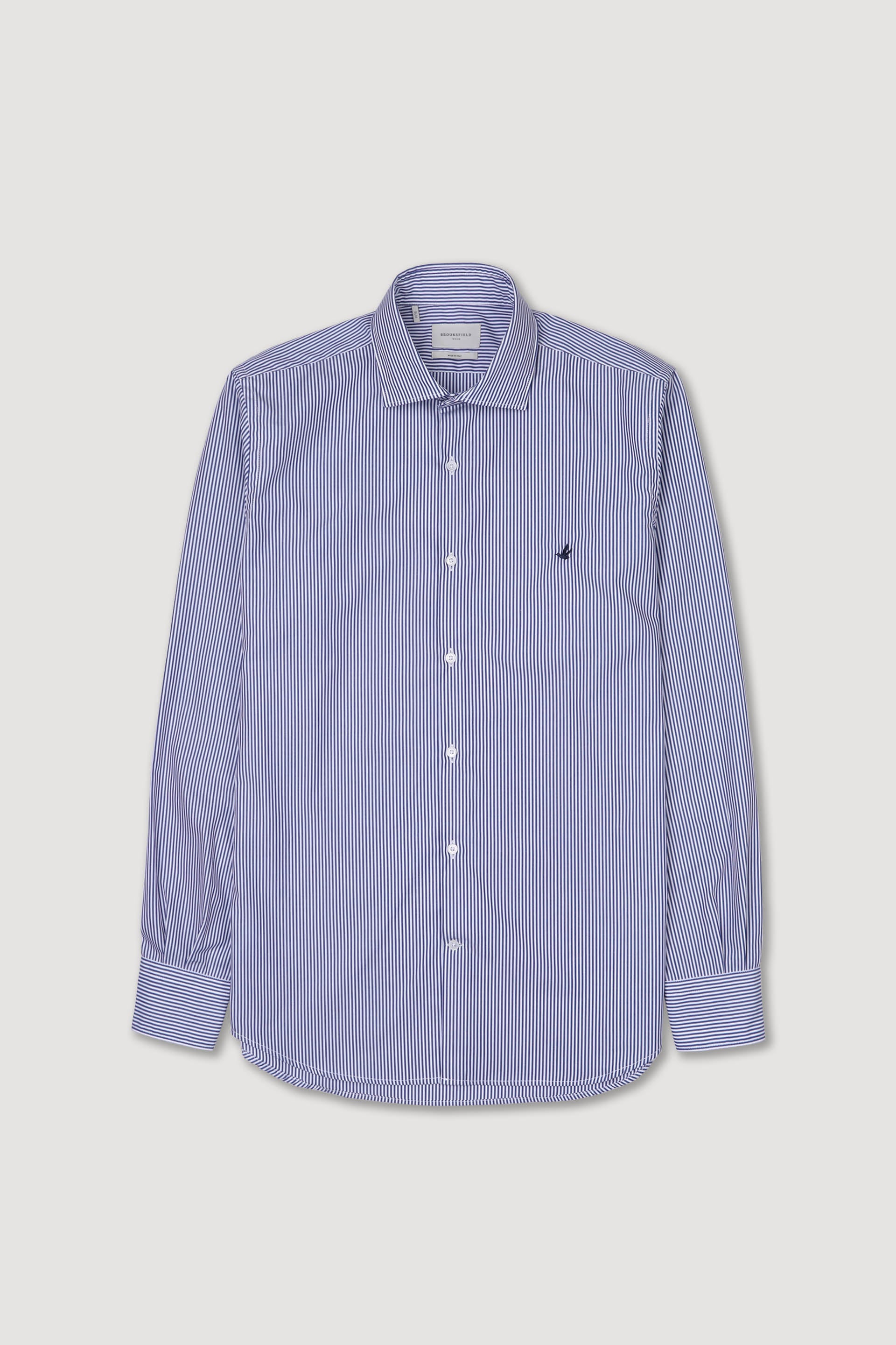 CAMICIA, SLIM FIT, SPREAD COLLAR, POPLIN COTONE RIGA,WRINKLE FREE - White/ink