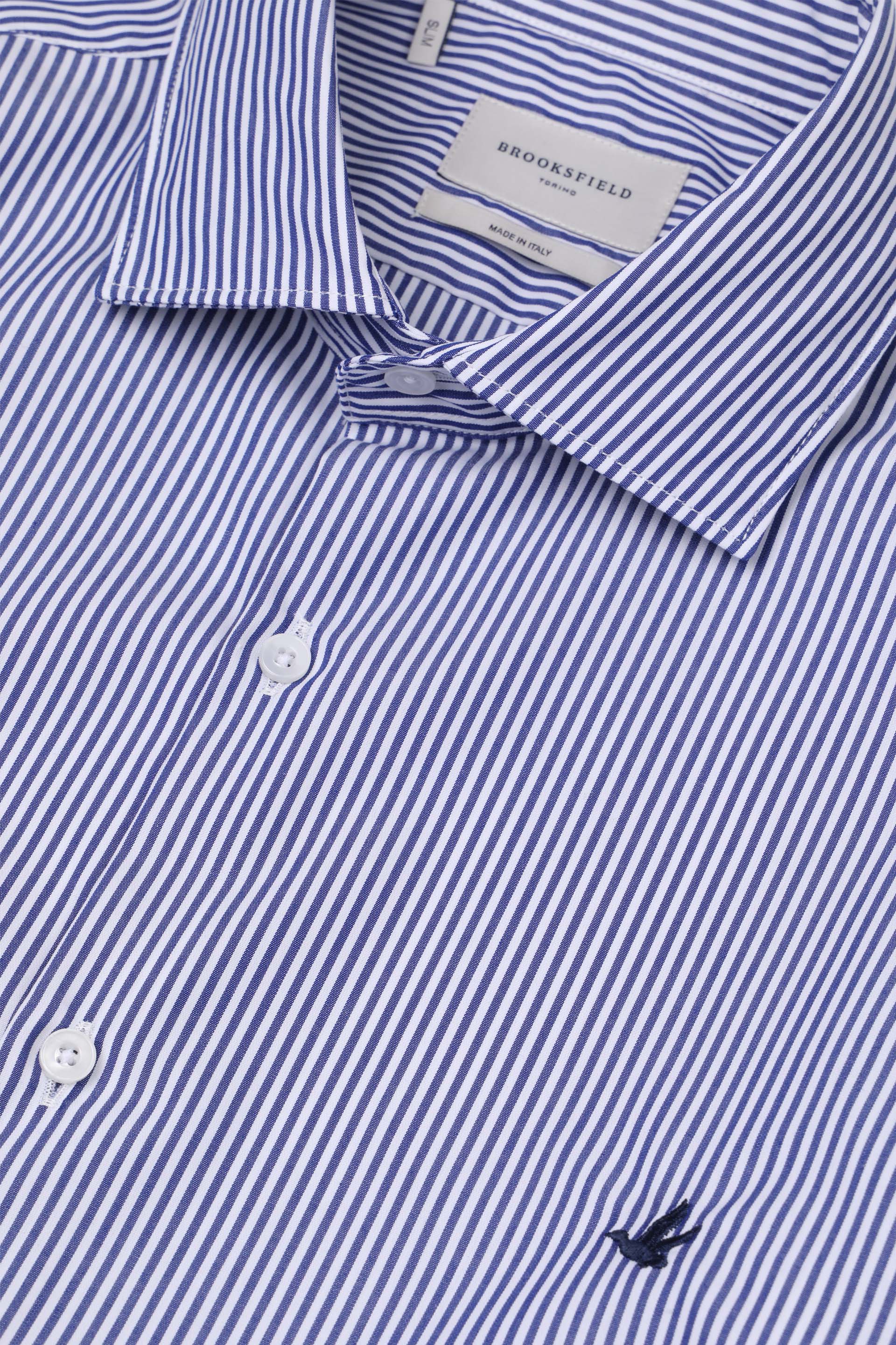 CAMICIA, SLIM FIT, SPREAD COLLAR, POPLIN COTONE RIGA,WRINKLE FREE - White/ink