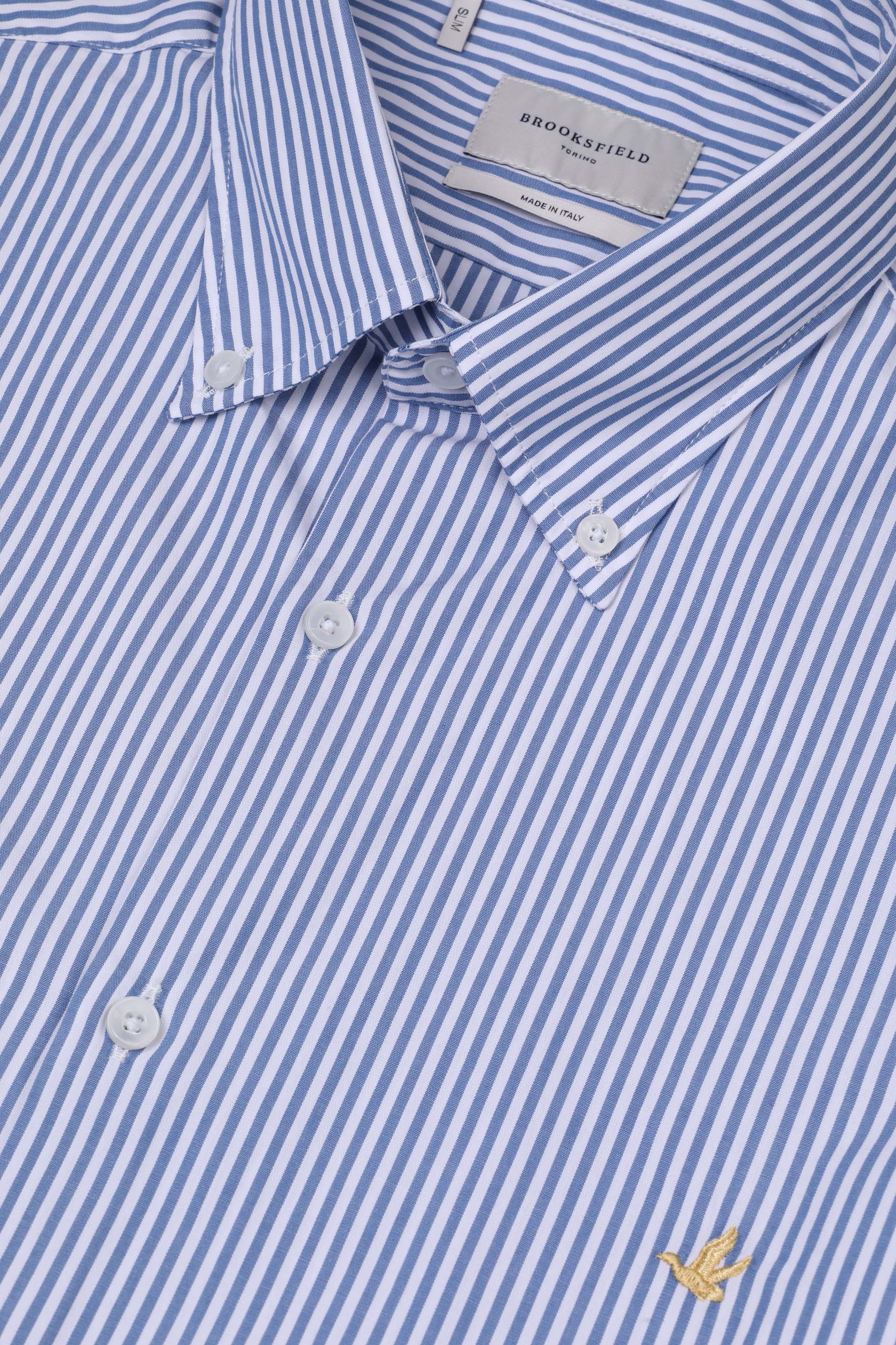CAMICIA, SLIM FIT, BUTTON DOWN, TWILL COTONE RIGA, LAVATO - Avio/bianco
