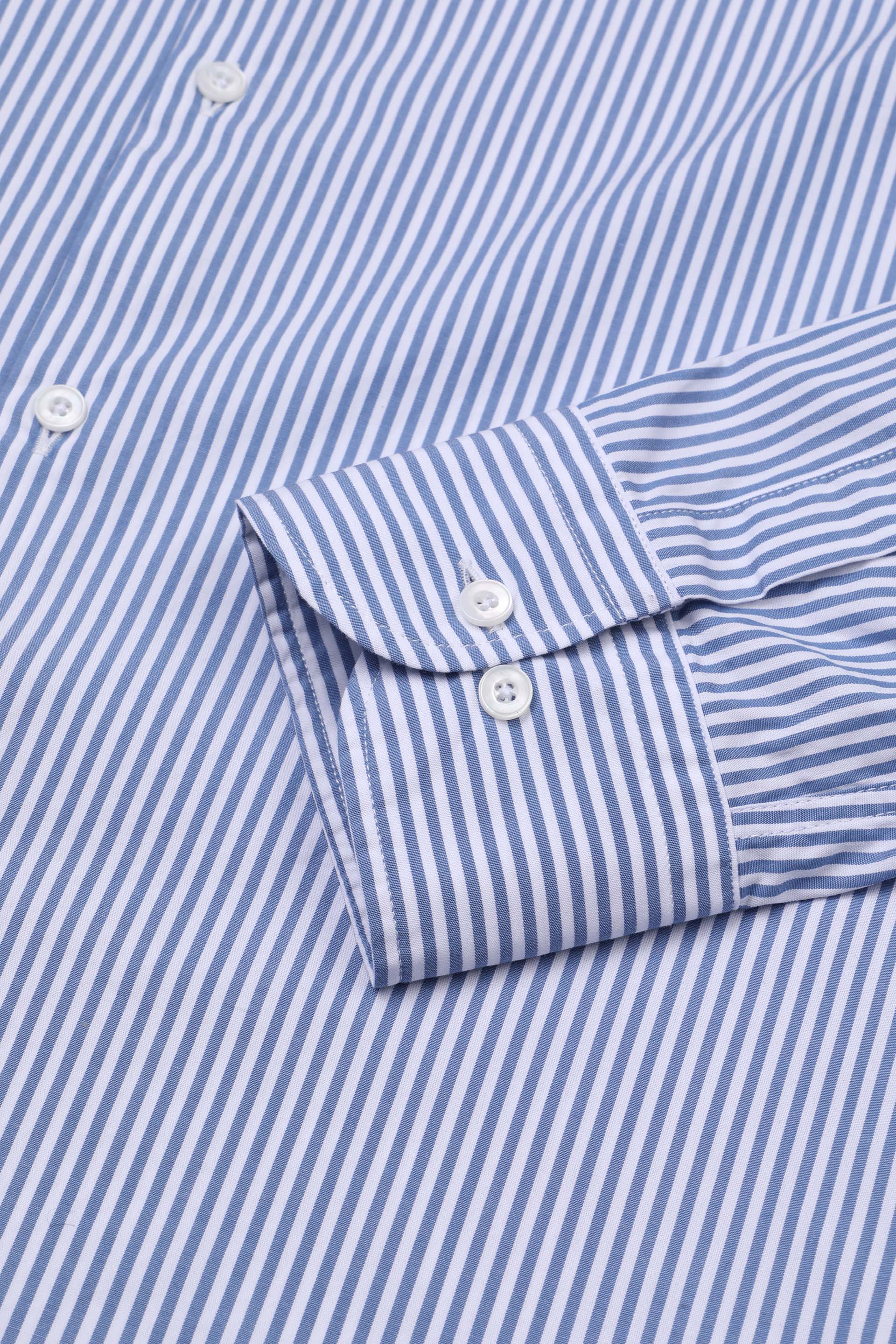 CAMICIA, SLIM FIT, BUTTON DOWN, TWILL COTONE RIGA, LAVATO - Avio/bianco