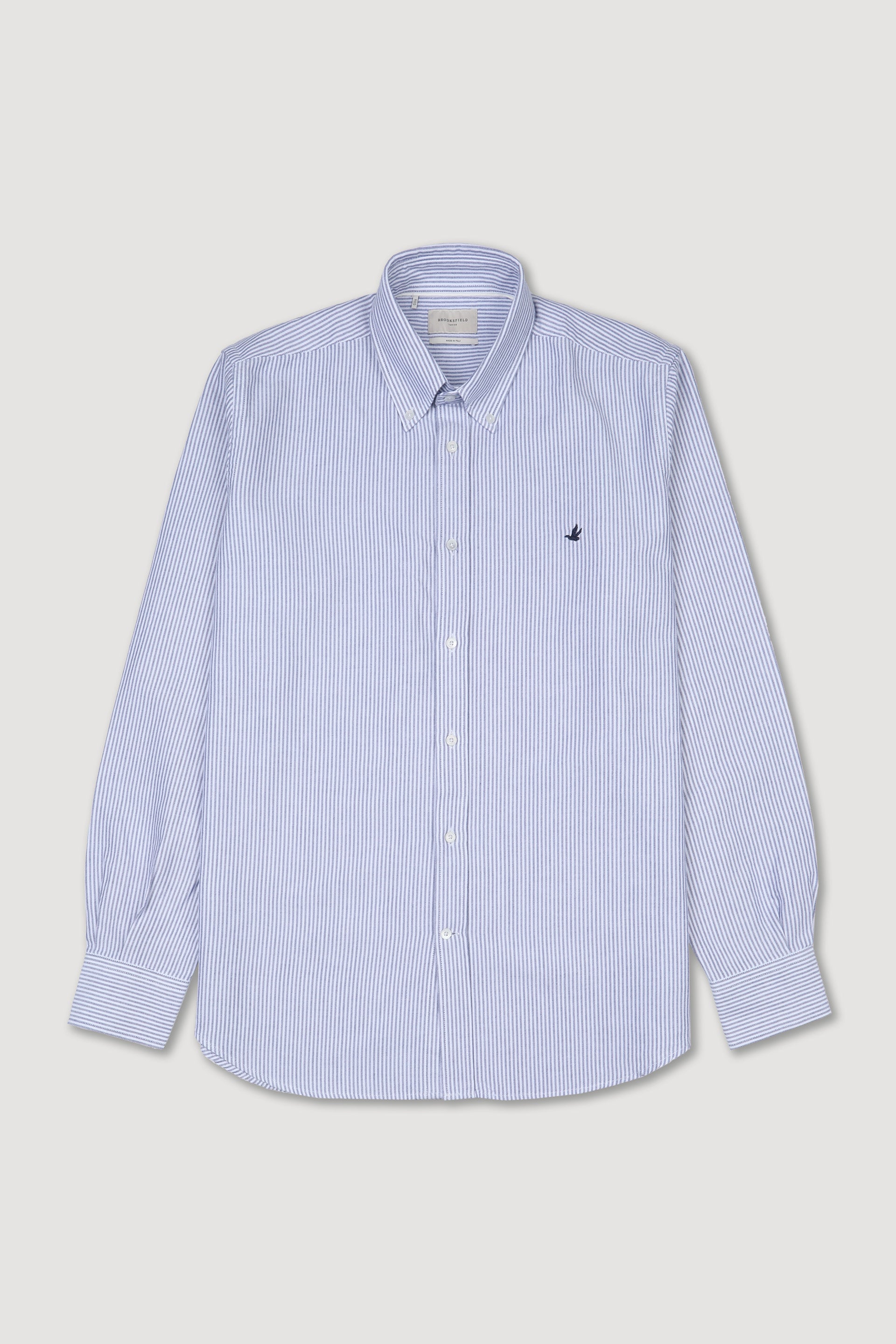 UOMO-CAMICIA (REGULAR FIT) M/L CLUB COLLAR LAVATA CON PIPING TESSUTO OXFORD DI COTONE FANTASIA RIGA VERTICALE - Bianco/inchiostro