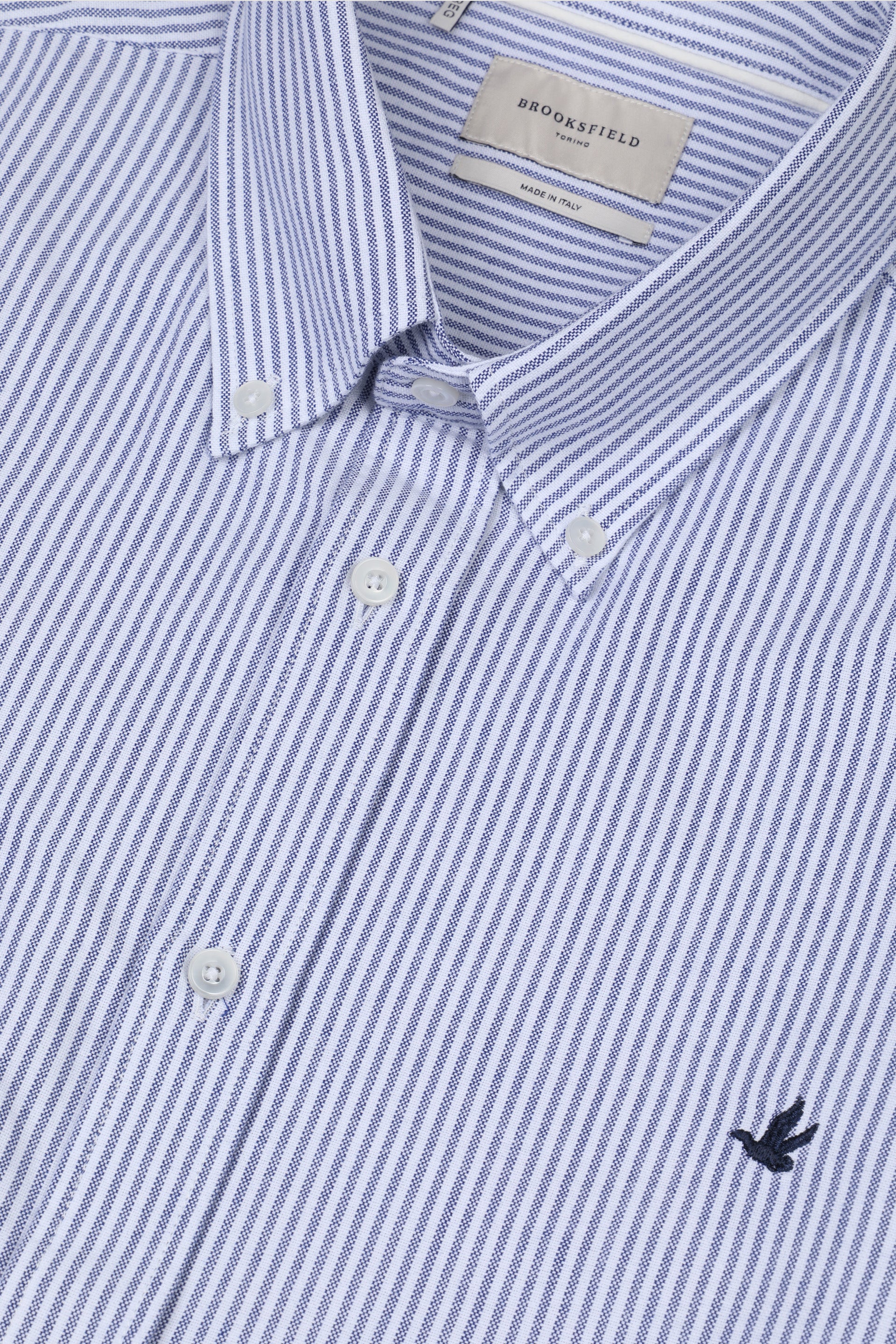 UOMO-CAMICIA (REGULAR FIT) M/L CLUB COLLAR LAVATA CON PIPING TESSUTO OXFORD DI COTONE FANTASIA RIGA VERTICALE - Bianco/inchiostro