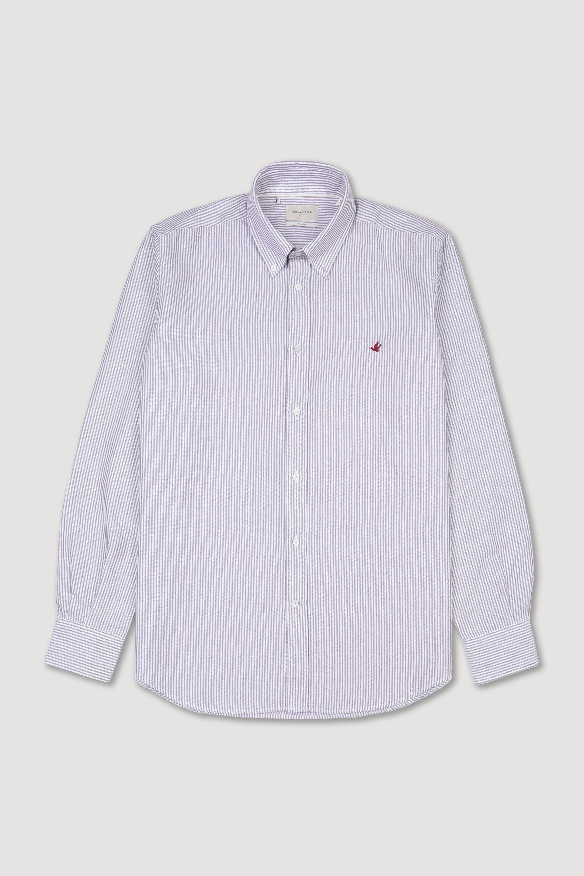 UOMO-CAMICIA (REGULAR FIT) M/L CLUB COLLAR LAVATA CON PIPING TESSUTO OXFORD DI COTONE FANTASIA RIGA VERTICALE - Bianco/bordeaux
