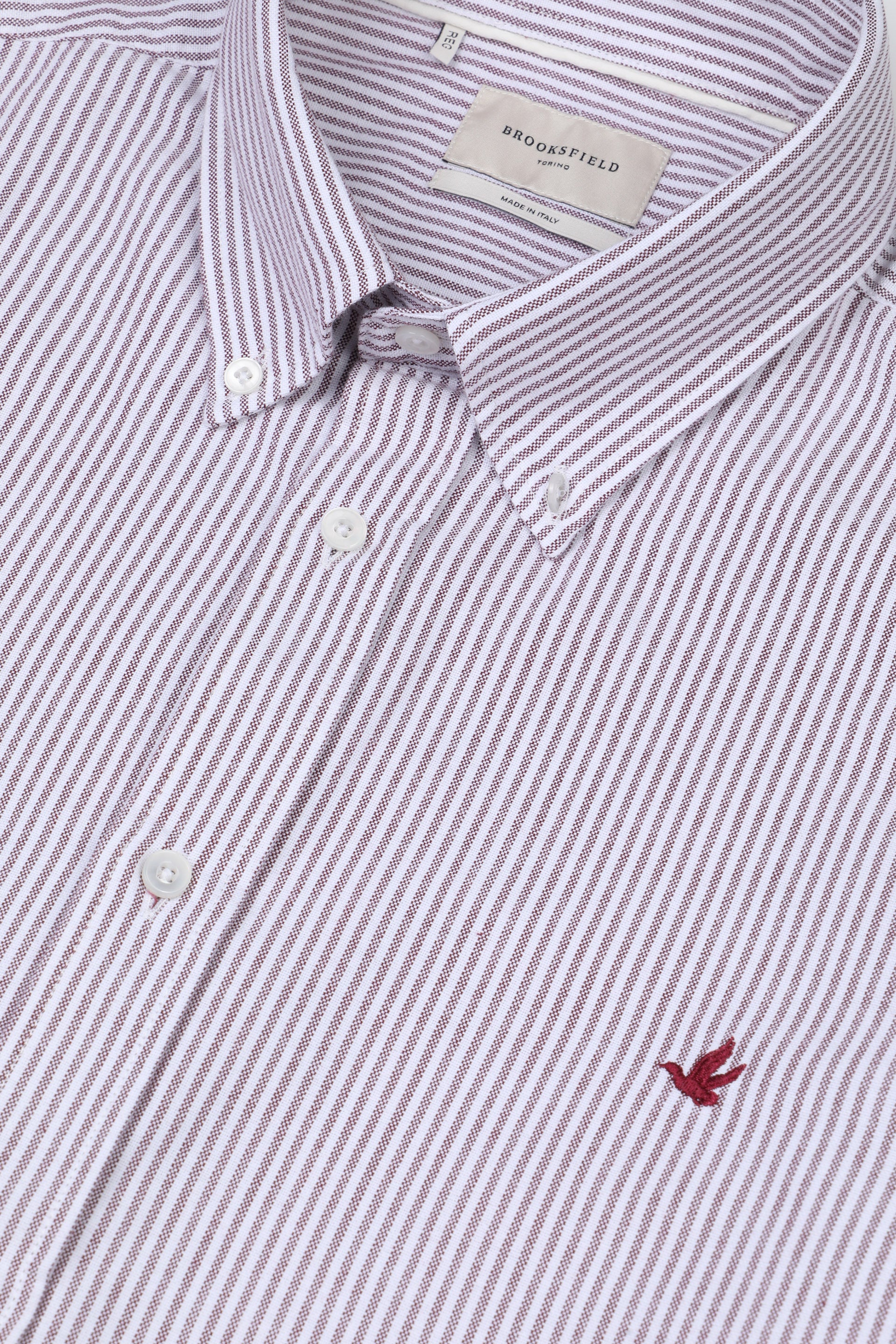 UOMO-CAMICIA (REGULAR FIT) M/L CLUB COLLAR LAVATA CON PIPING TESSUTO OXFORD DI COTONE FANTASIA RIGA VERTICALE - Bianco/bordeaux