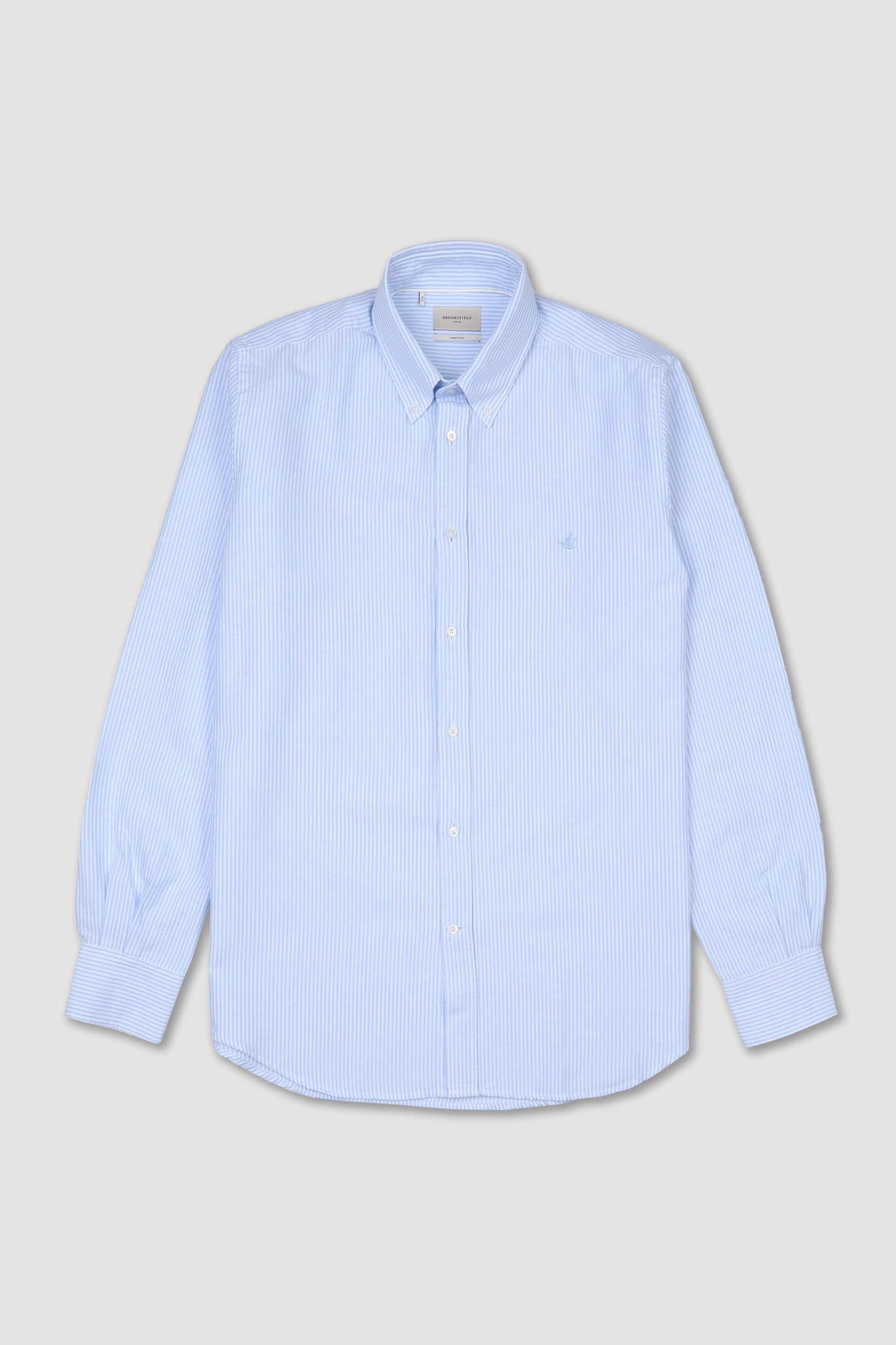 UOMO-CAMICIA (REGULAR FIT) M/L CLUB COLLAR LAVATA CON PIPING TESSUTO OXFORD DI COTONE FANTASIA RIGA VERTICALE - Bianco/cielo