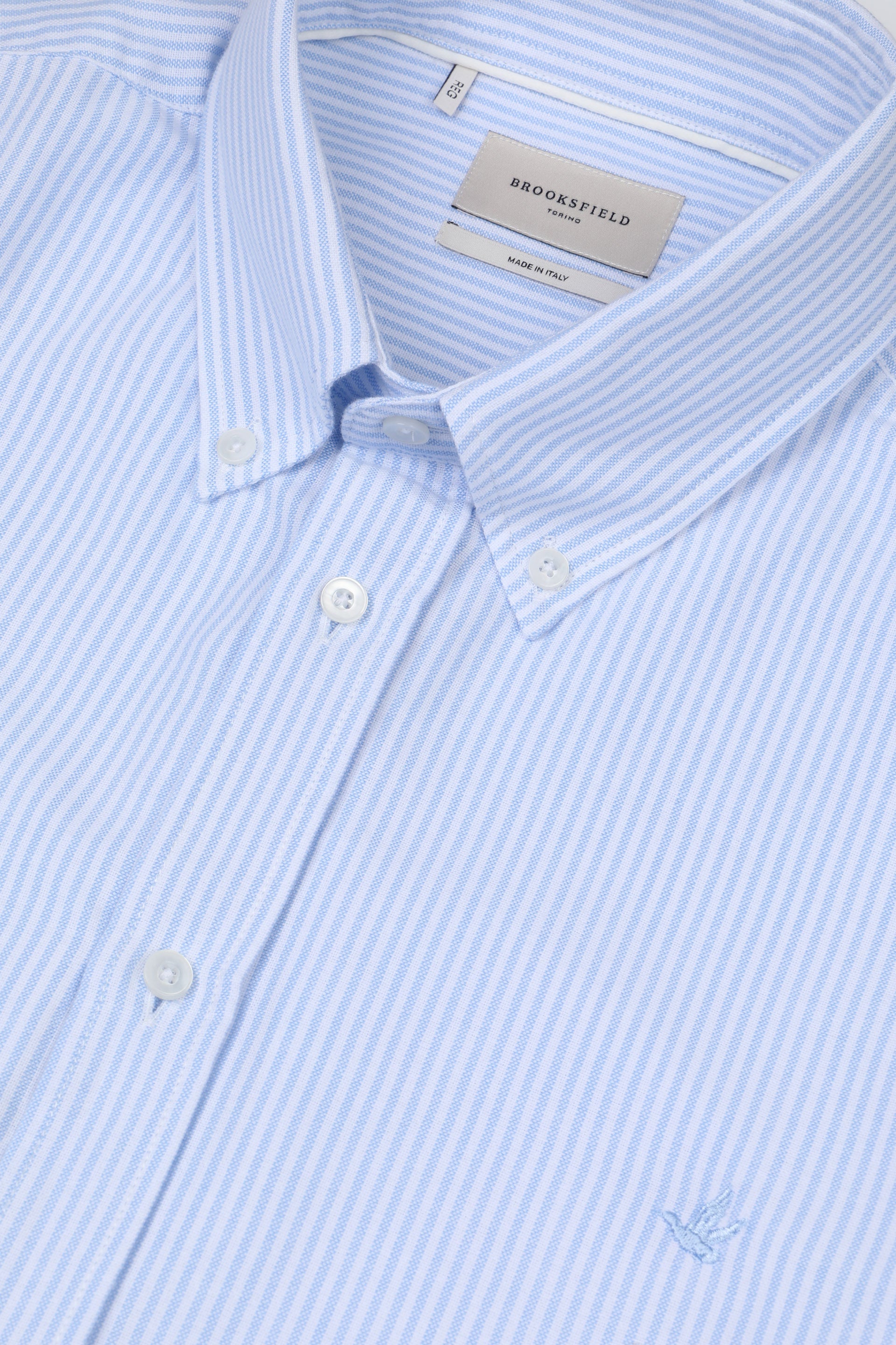 UOMO-CAMICIA (REGULAR FIT) M/L CLUB COLLAR LAVATA CON PIPING TESSUTO OXFORD DI COTONE FANTASIA RIGA VERTICALE - Bianco/cielo