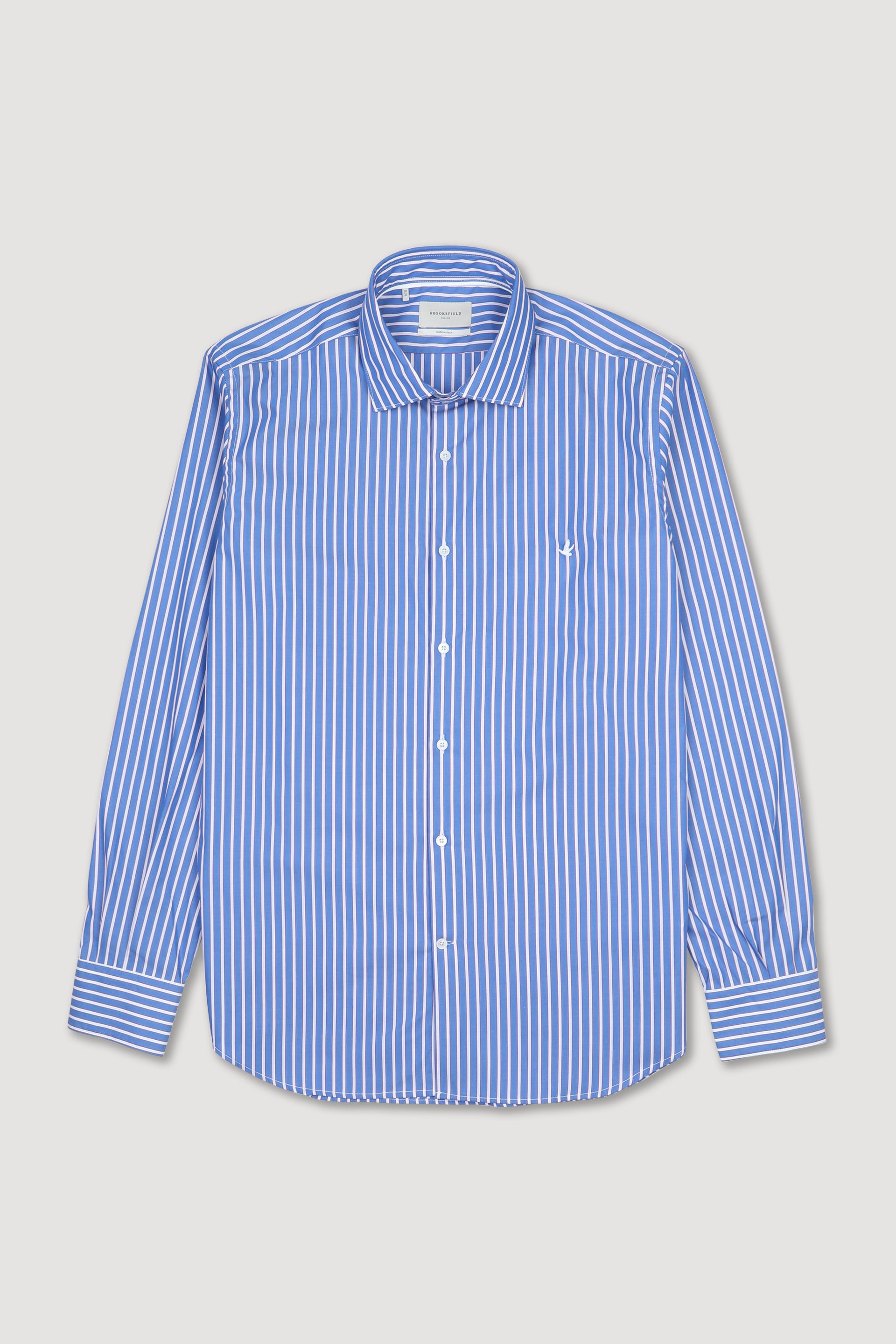 Camicia spread collar in popeline di cotone rigato wrinkle free. Slim fit. Logo ricamato al cuore. Blu - Sailor/Bianco/Rosso