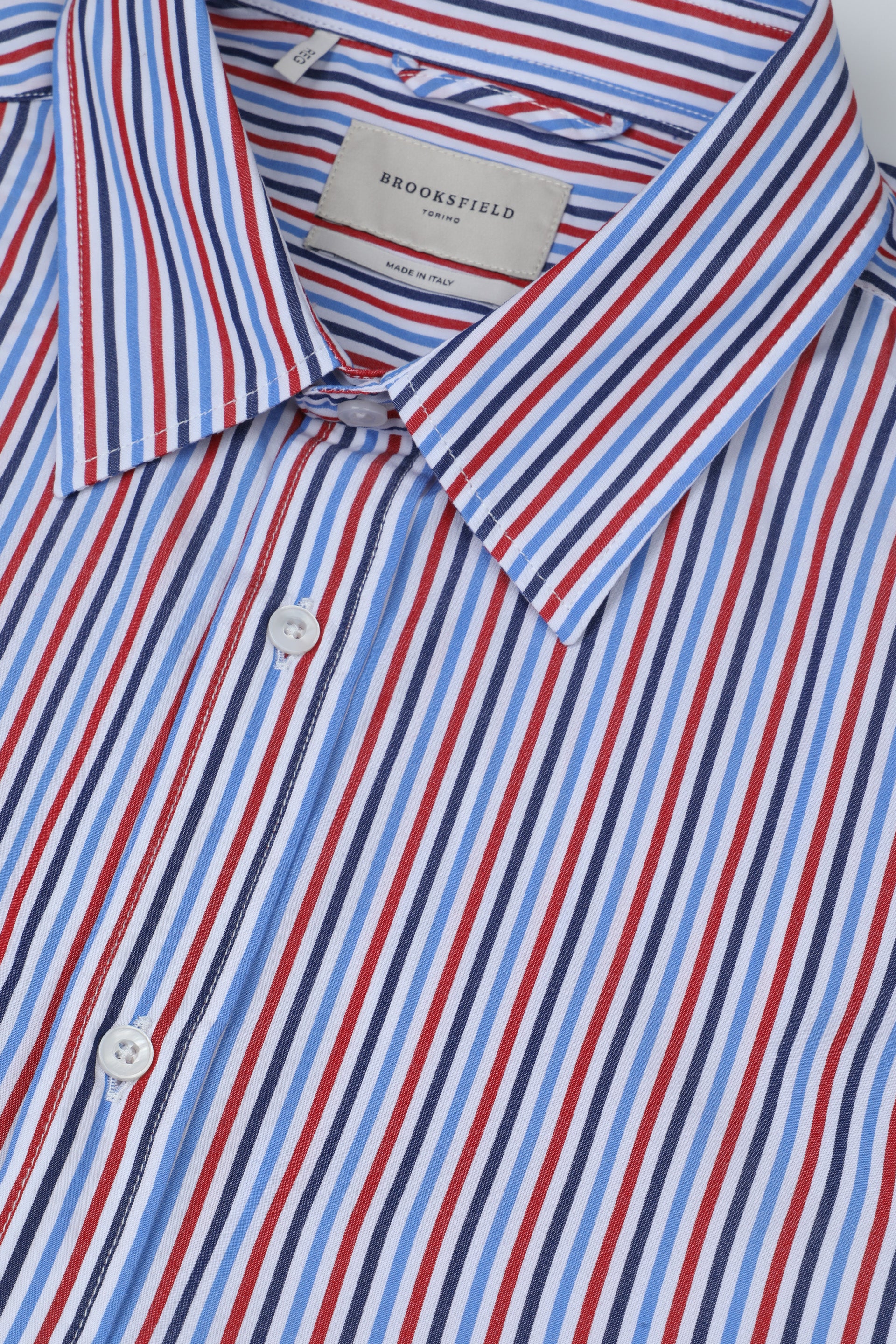 Camicia Torino in popeline di cotone rigato, regular fit. Multicolore - Bianco/Rosso/Blu