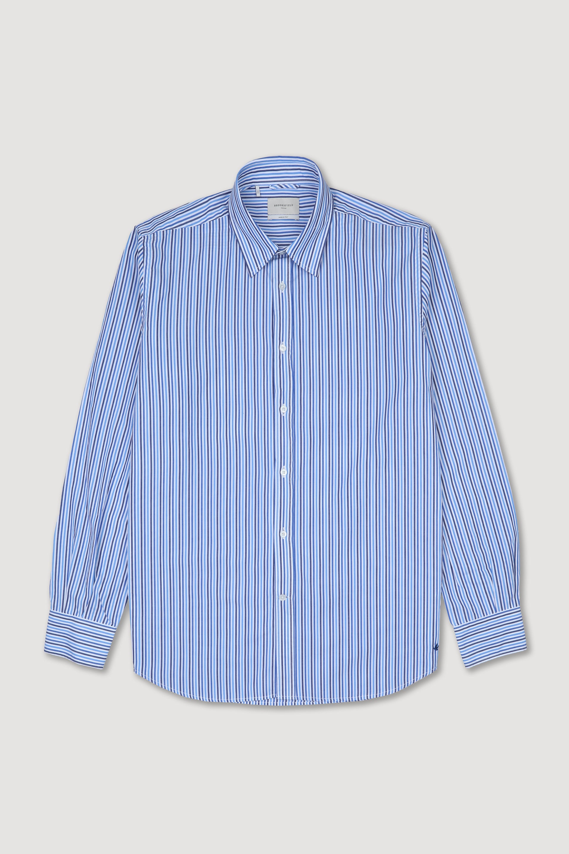 Camicia Torino in popeline di cotone rigato, regular fit. Blu - Bianco/Royal/Blu