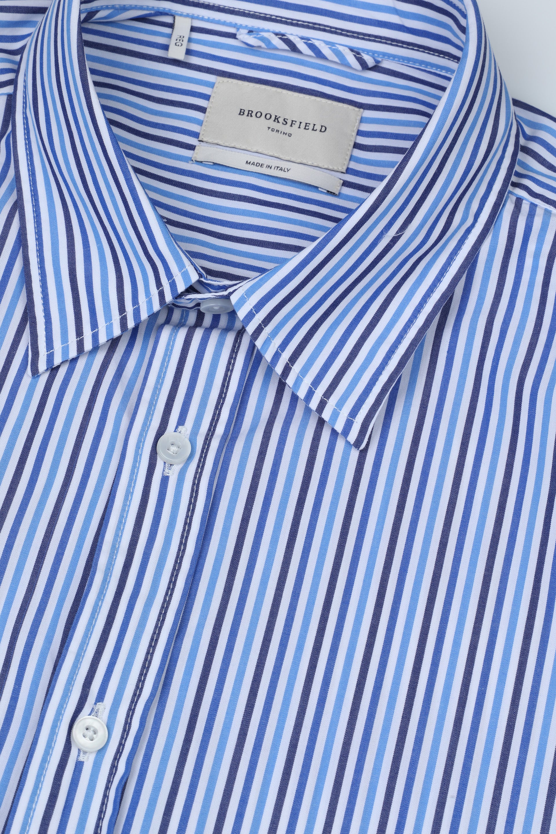 Camicia Torino in popeline di cotone rigato, regular fit. Blu - Bianco/Royal/Blu