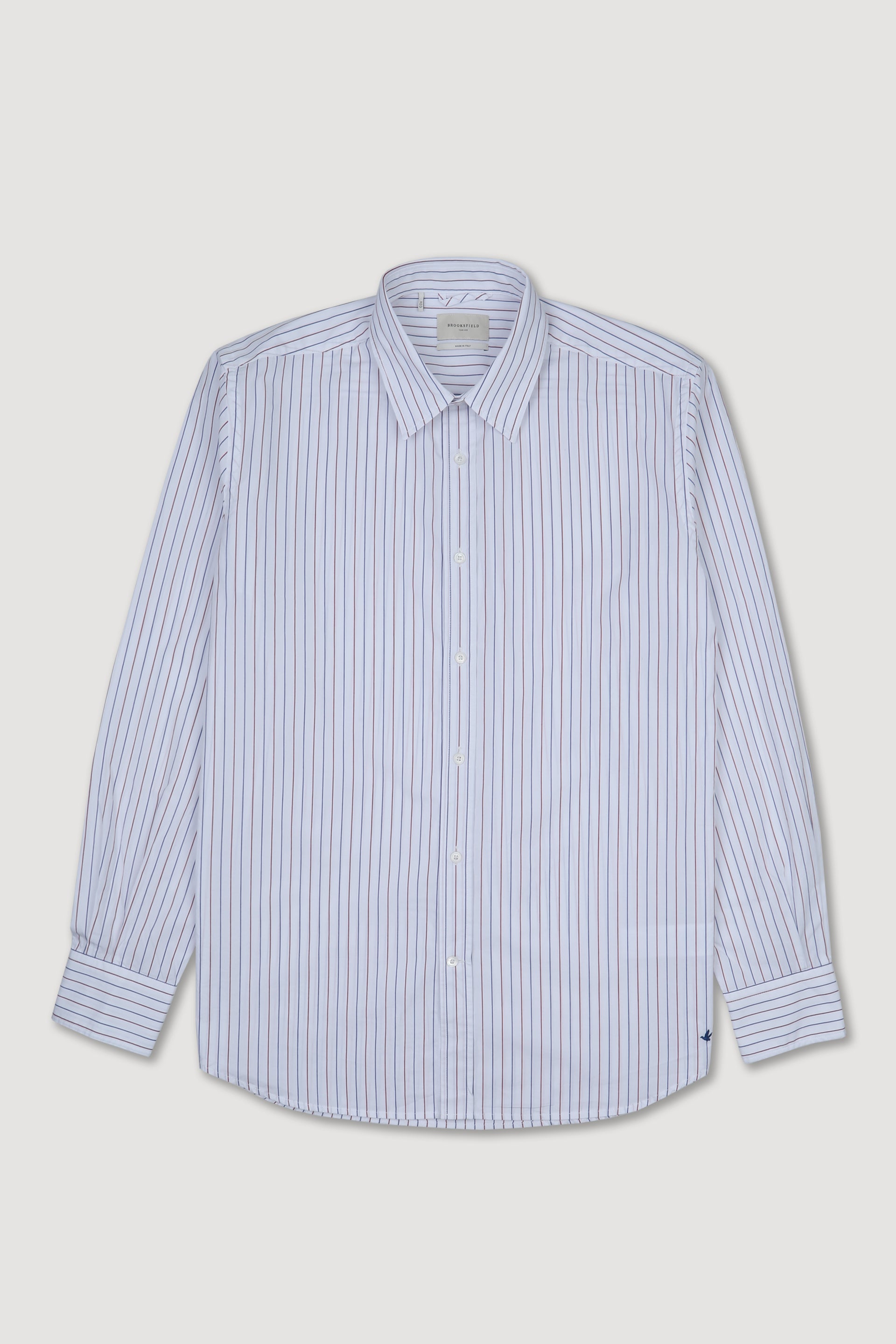 Camicia Torino in popeline di cotone rigato, regular fit. Bianco - Bianco/Rubino/Avio