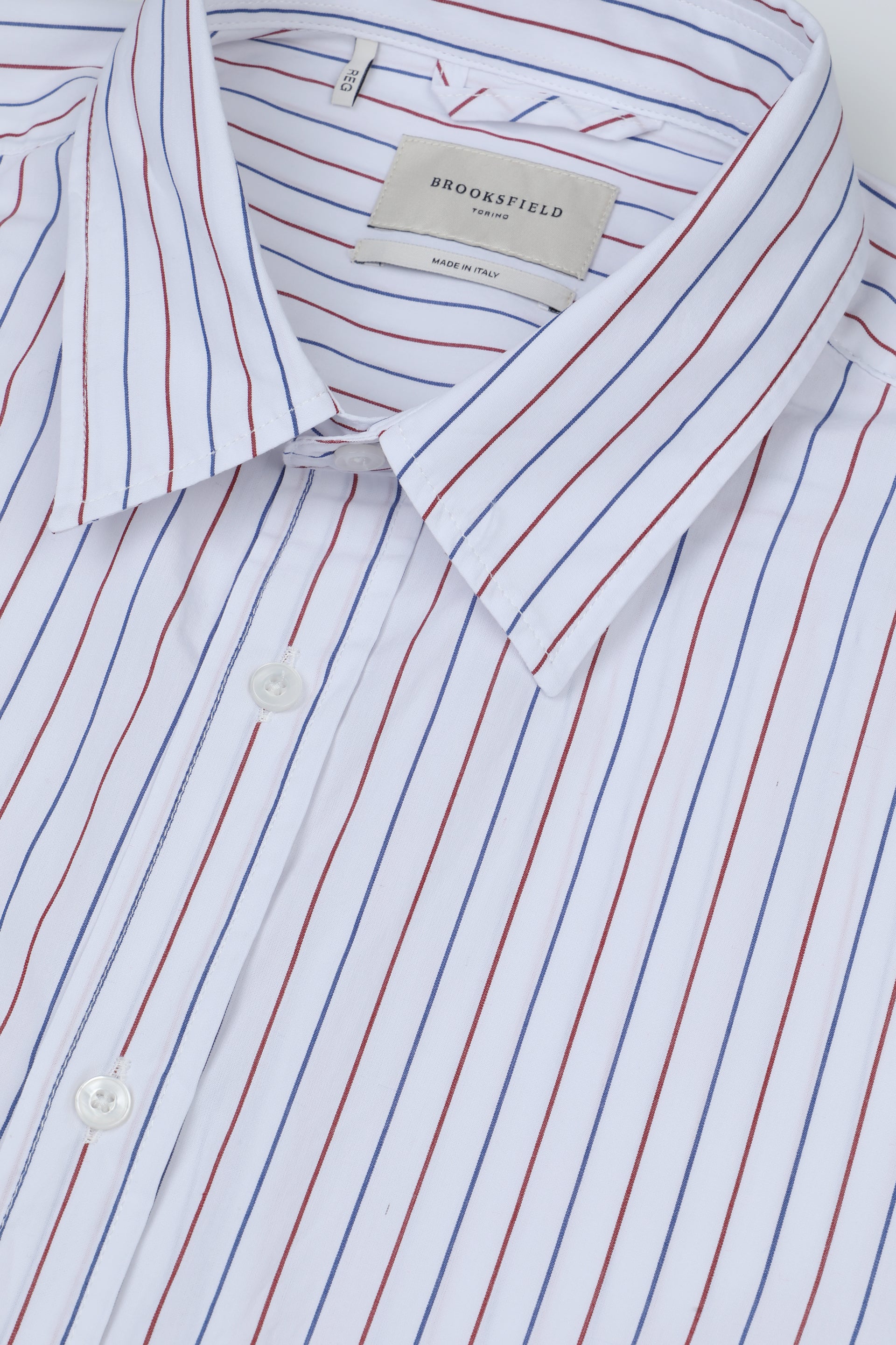 Camicia Torino in popeline di cotone rigato, regular fit. Bianco - Bianco/Rubino/Avio