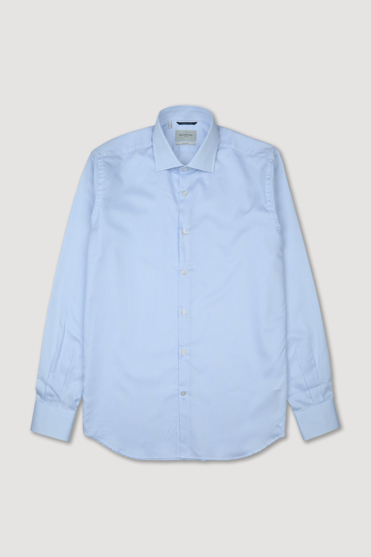 Camicia collo francese in twill superfine rigato di cotone. Slim fit. - Bianco/Azzurro