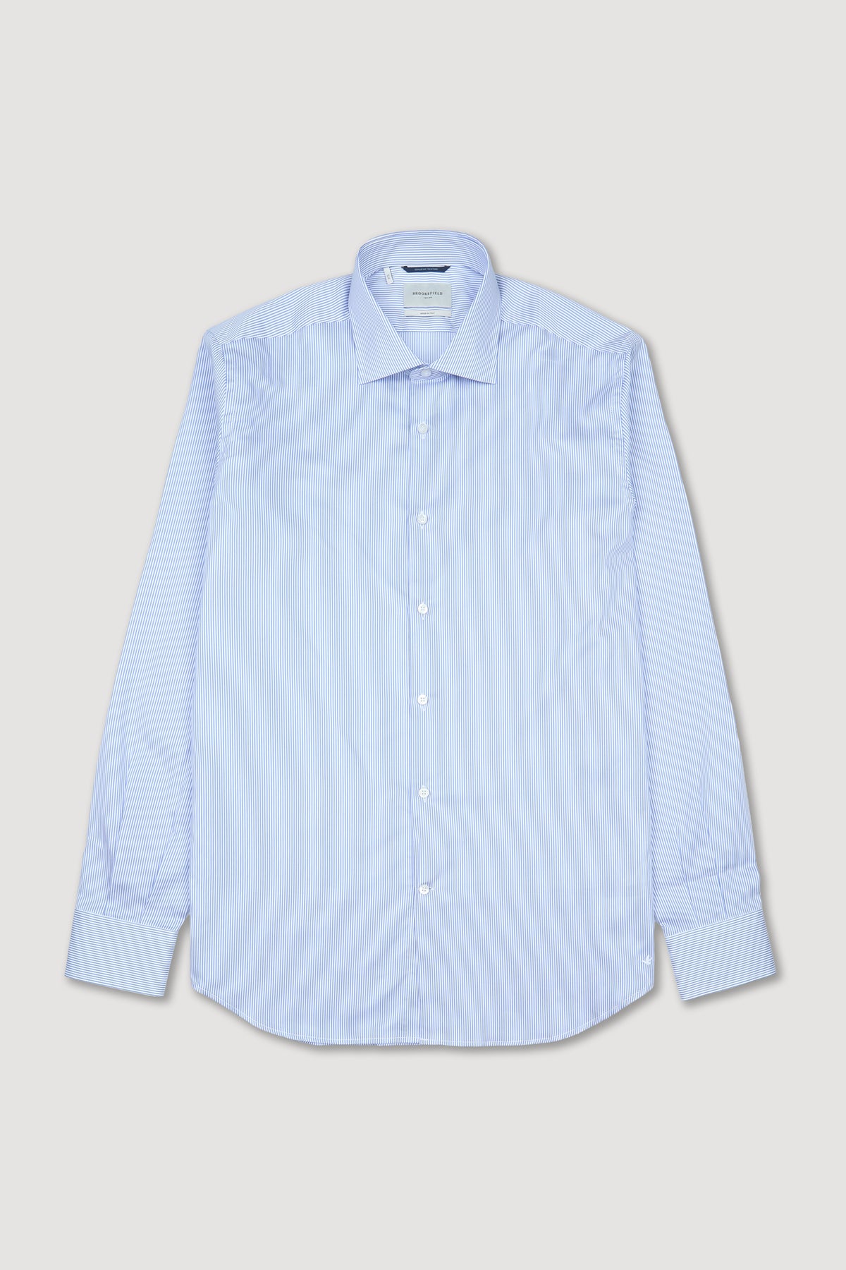 Camicia collo francese in twill superfine rigato di cotone. Slim fit - Bianco/Blu chiaro