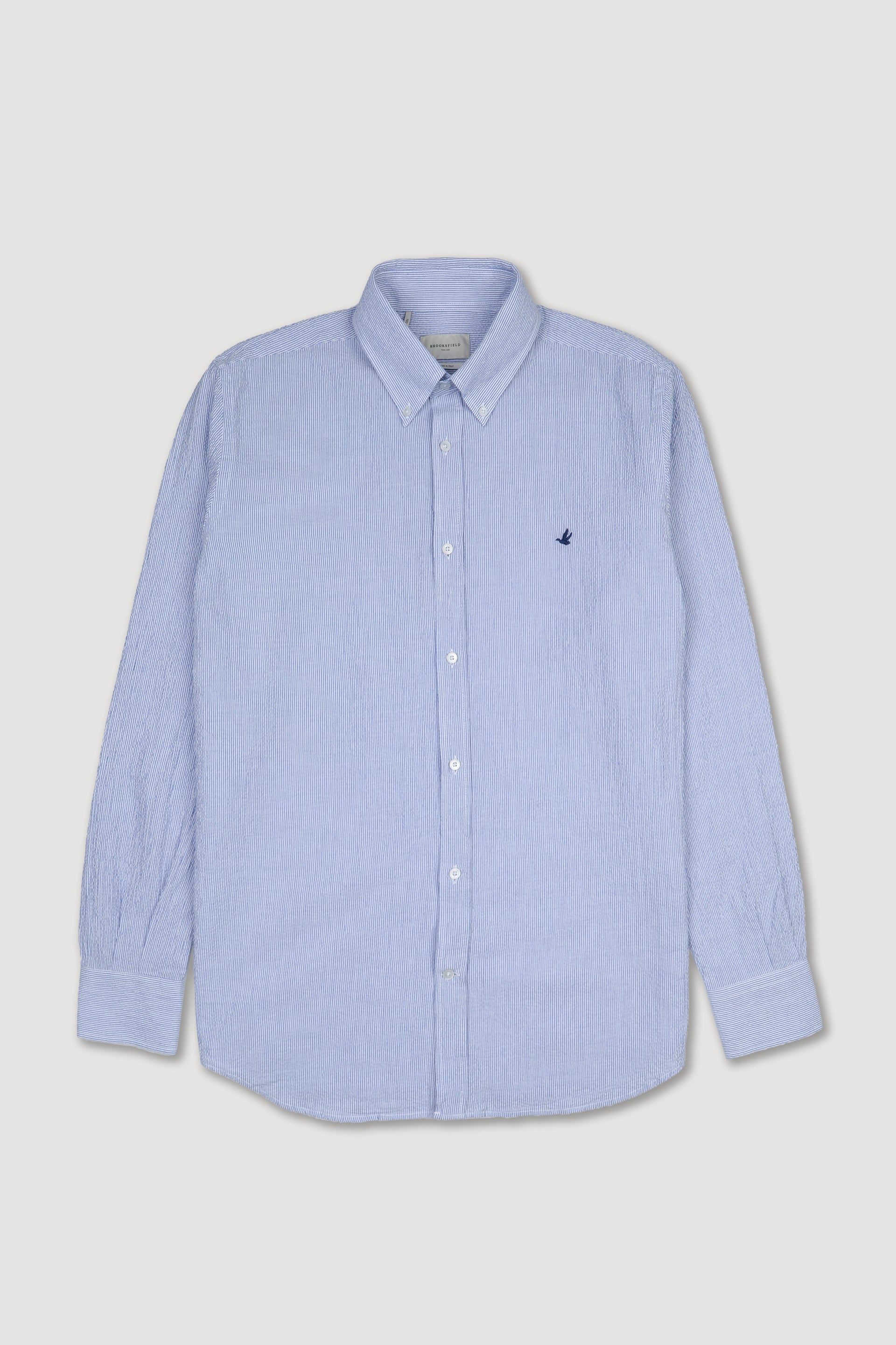 UOMO-CAMICIA (REGULAR FIT) M/L CLUB COLLAR LAVATA TESSUTO SEERSUCKER DI COTONE STRETCH FANTASIA RIGA VERTICALE - Bianco/sailor