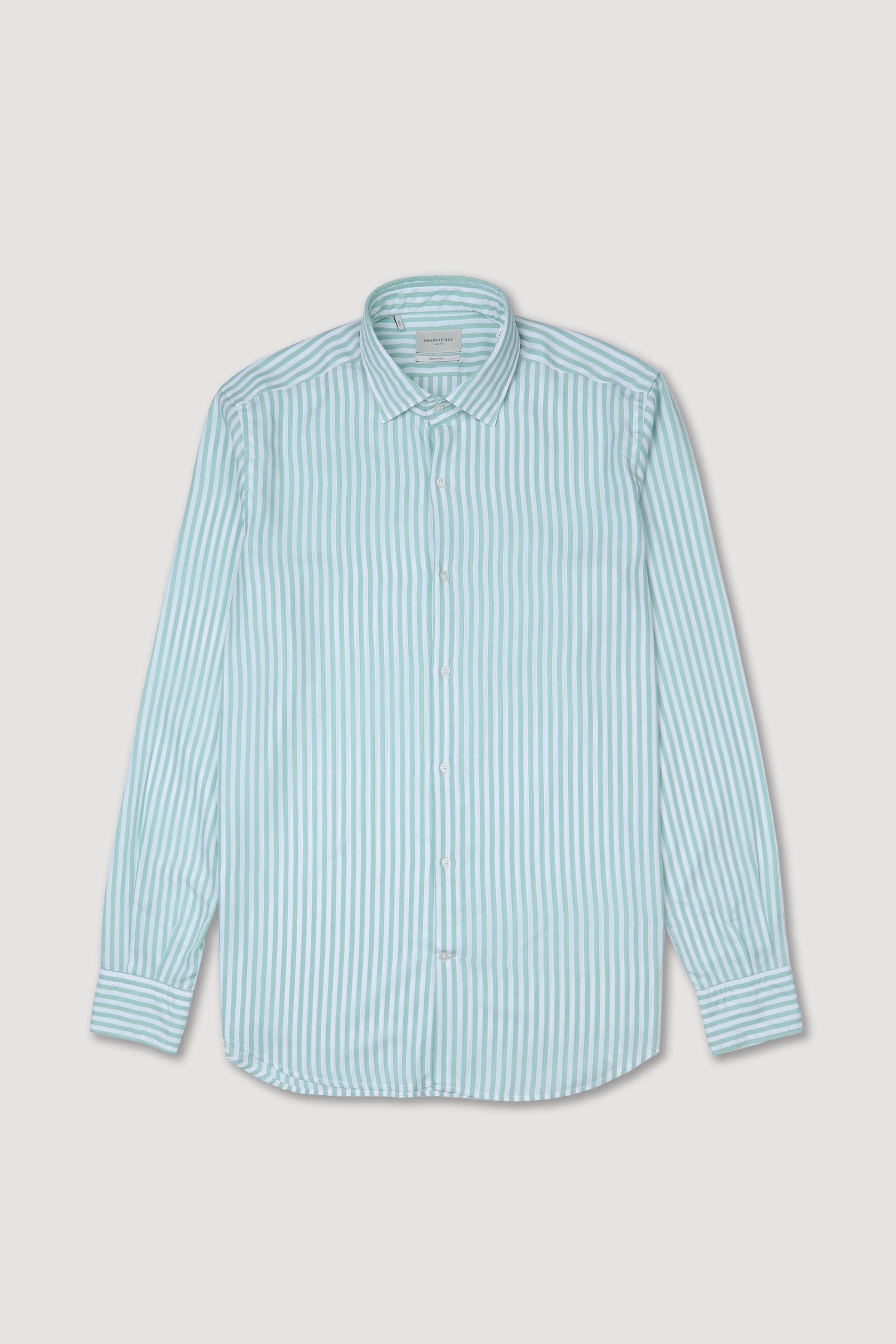 CAMICIA, SLIM FIT, SPREAD COLLAR, POPLIN LYOCELL RIGA, LAVATO - Bianco/verdino