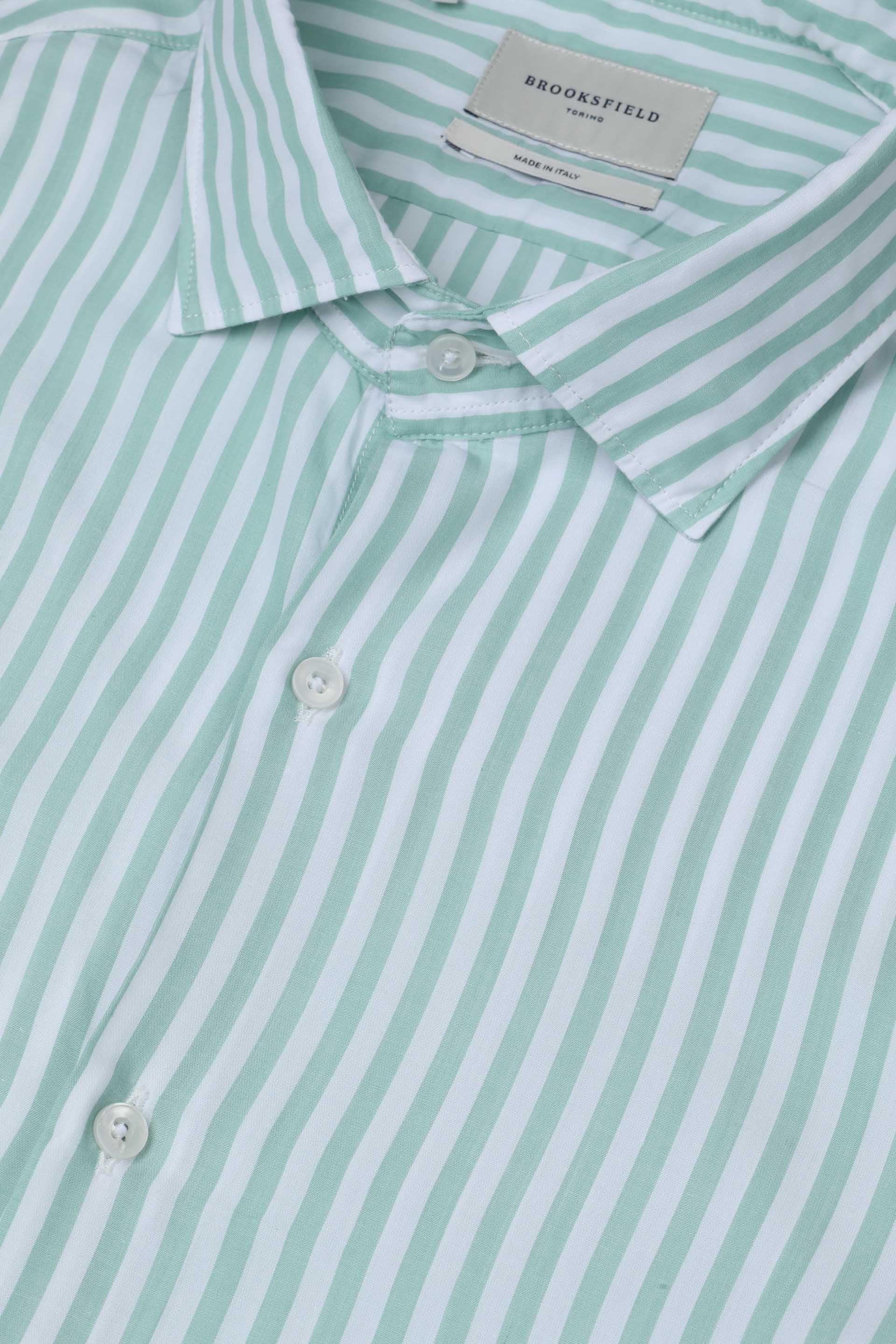 CAMICIA, SLIM FIT, SPREAD COLLAR, POPLIN LYOCELL RIGA, LAVATO - Bianco/verdino