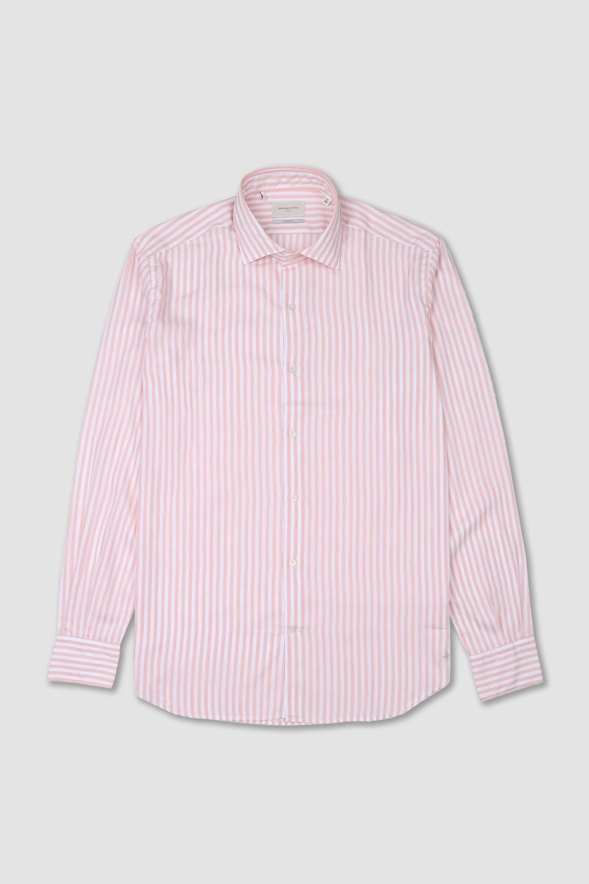 Camicia spread collar in popeline di lyocell, slim fit - Bianco/Rosa