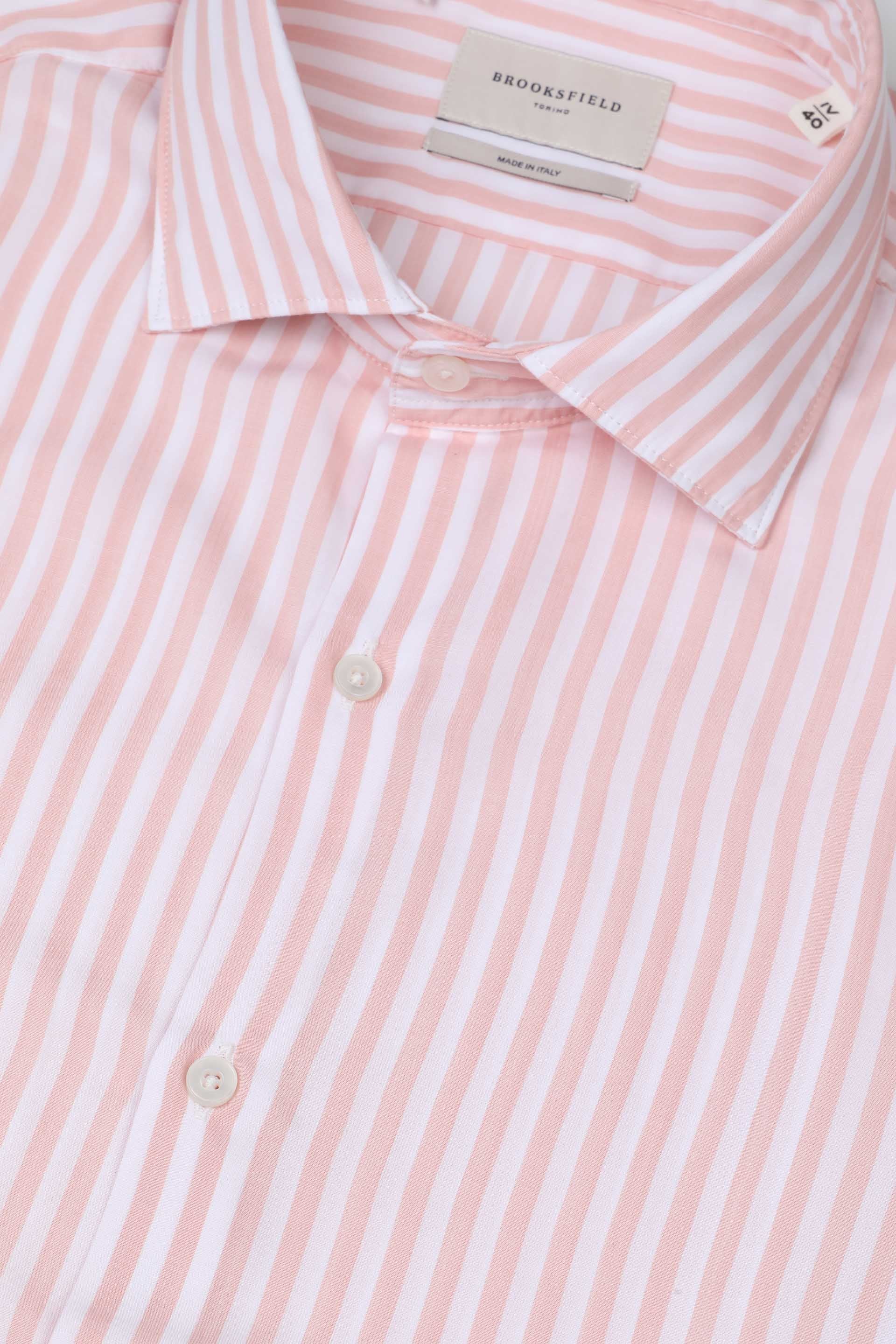 Camicia spread collar in popeline di lyocell, slim fit - Bianco/Rosa
