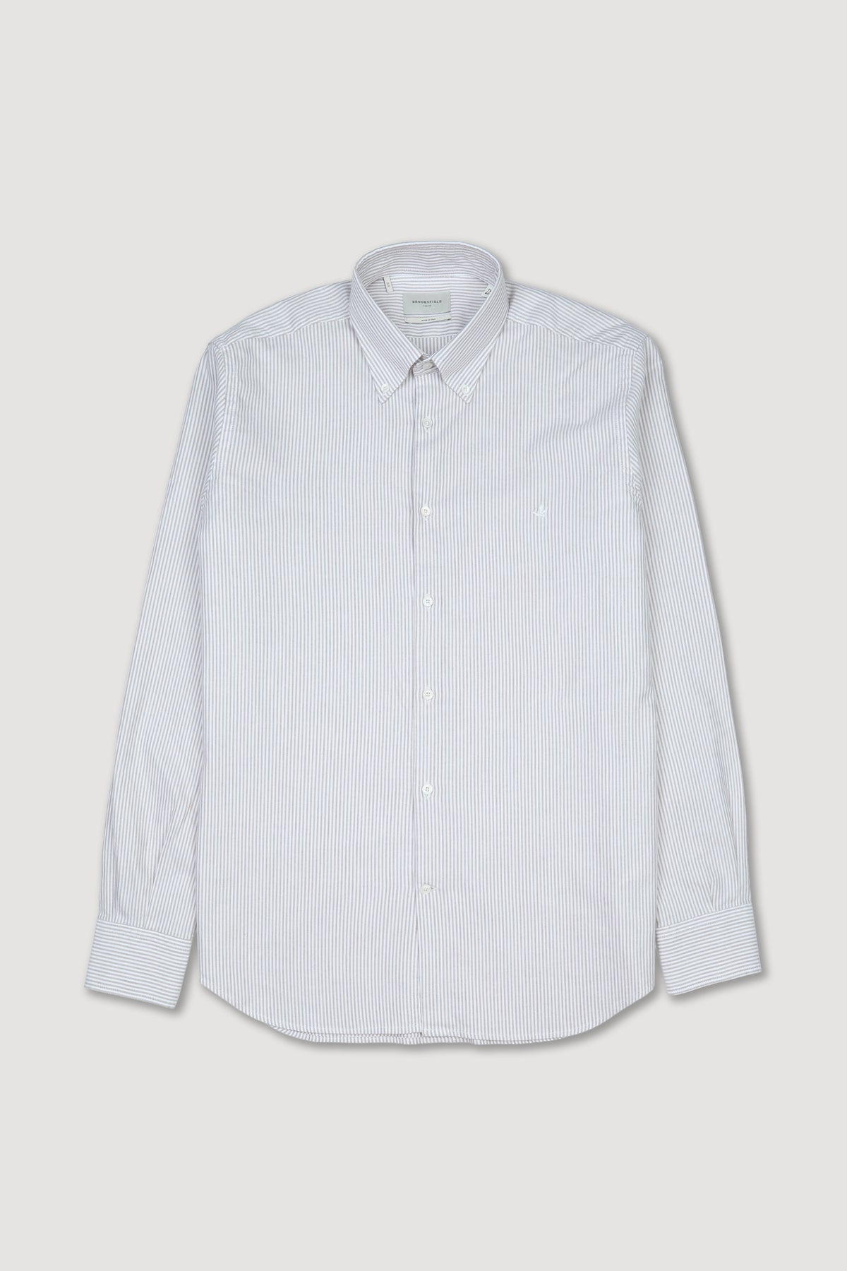 Camicia button down slim fit in oxford rigato di cotone-Lyocell. Logo ricamato al cuore. Beige - Segale/Latte