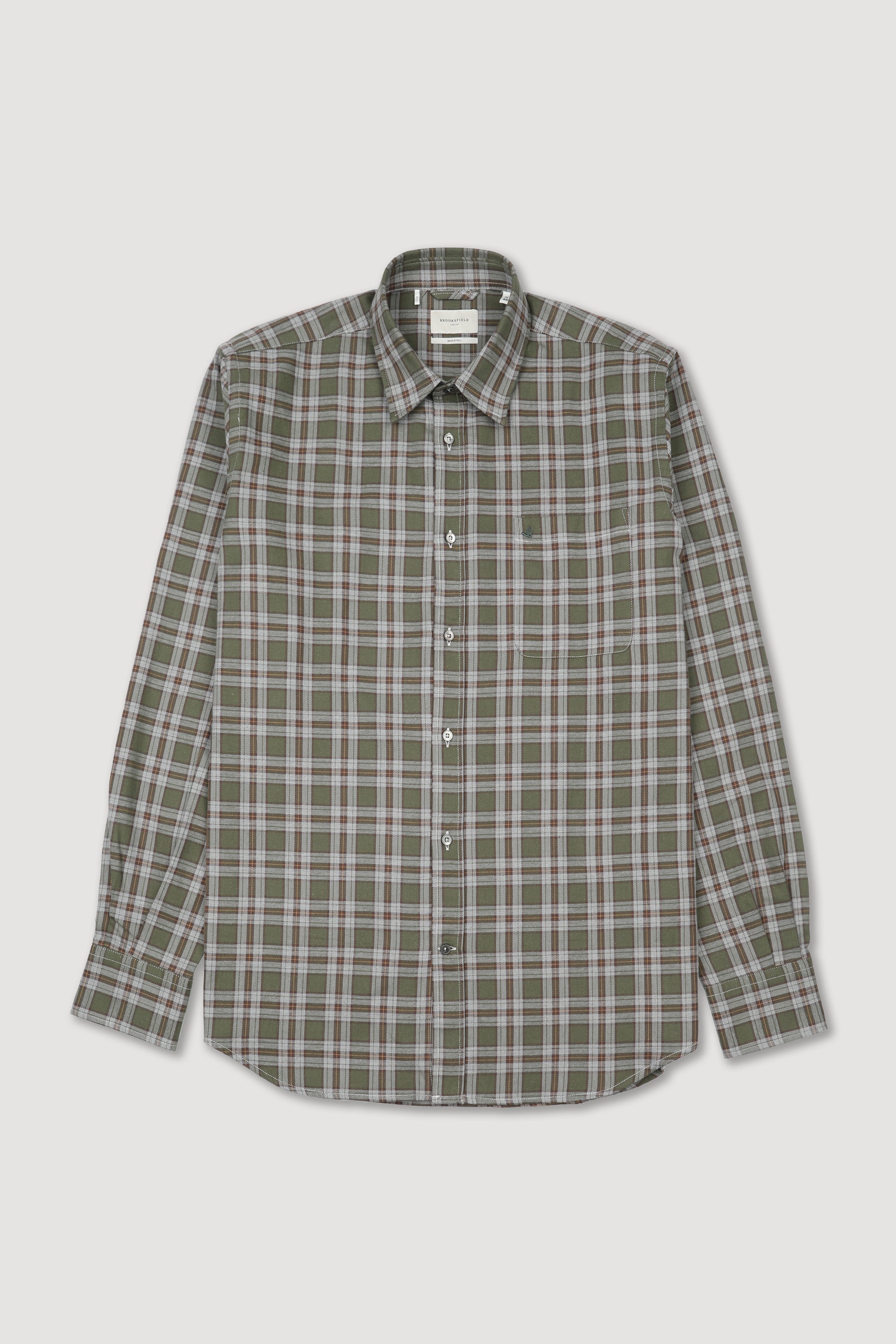 Camicia Torino in twill fantasia quadro in cotone smerigliato, regular fit. Verde - Militare/Grigio