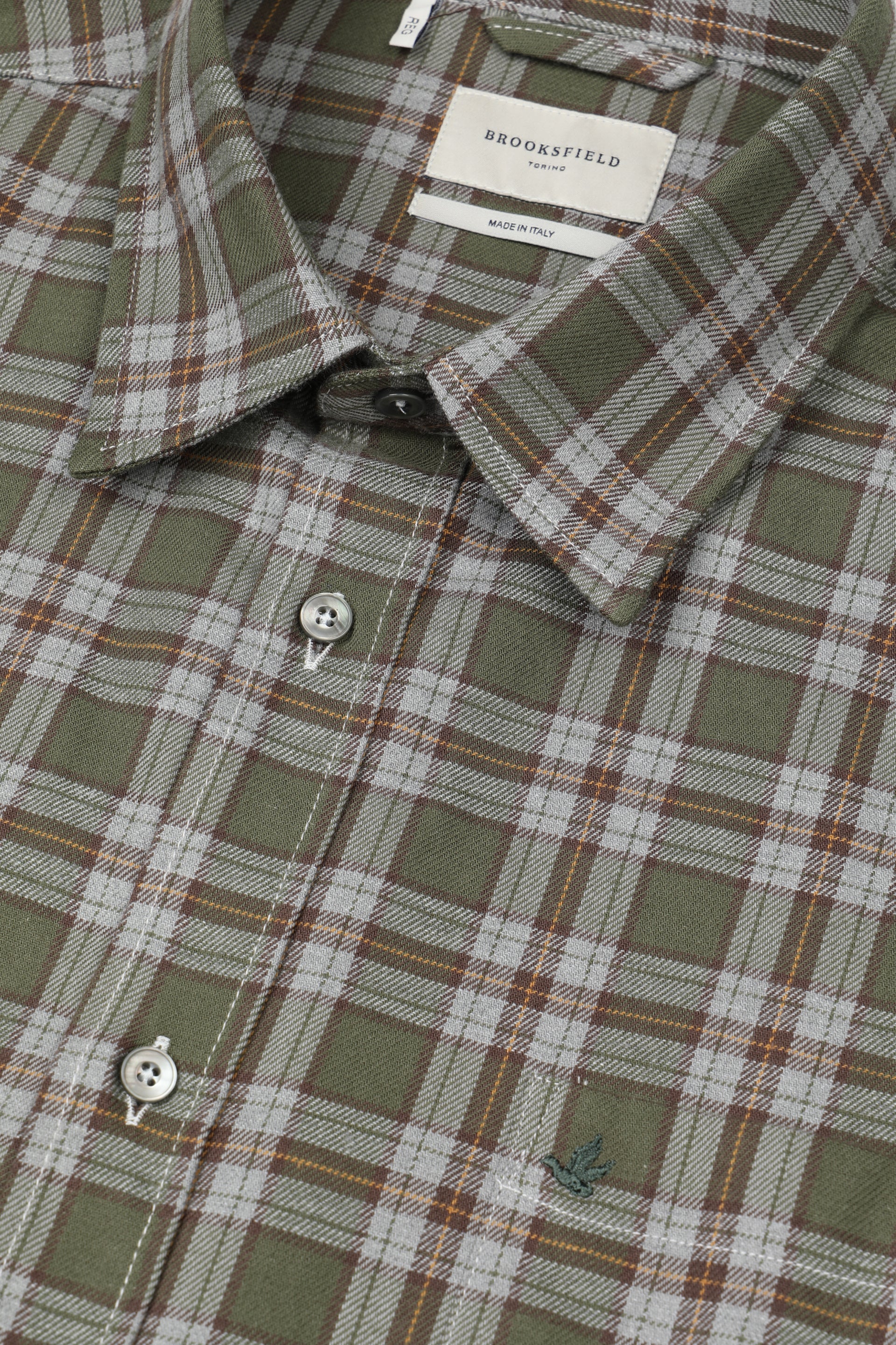 Camicia Torino in twill fantasia quadro in cotone smerigliato, regular fit. Verde - Militare/Grigio