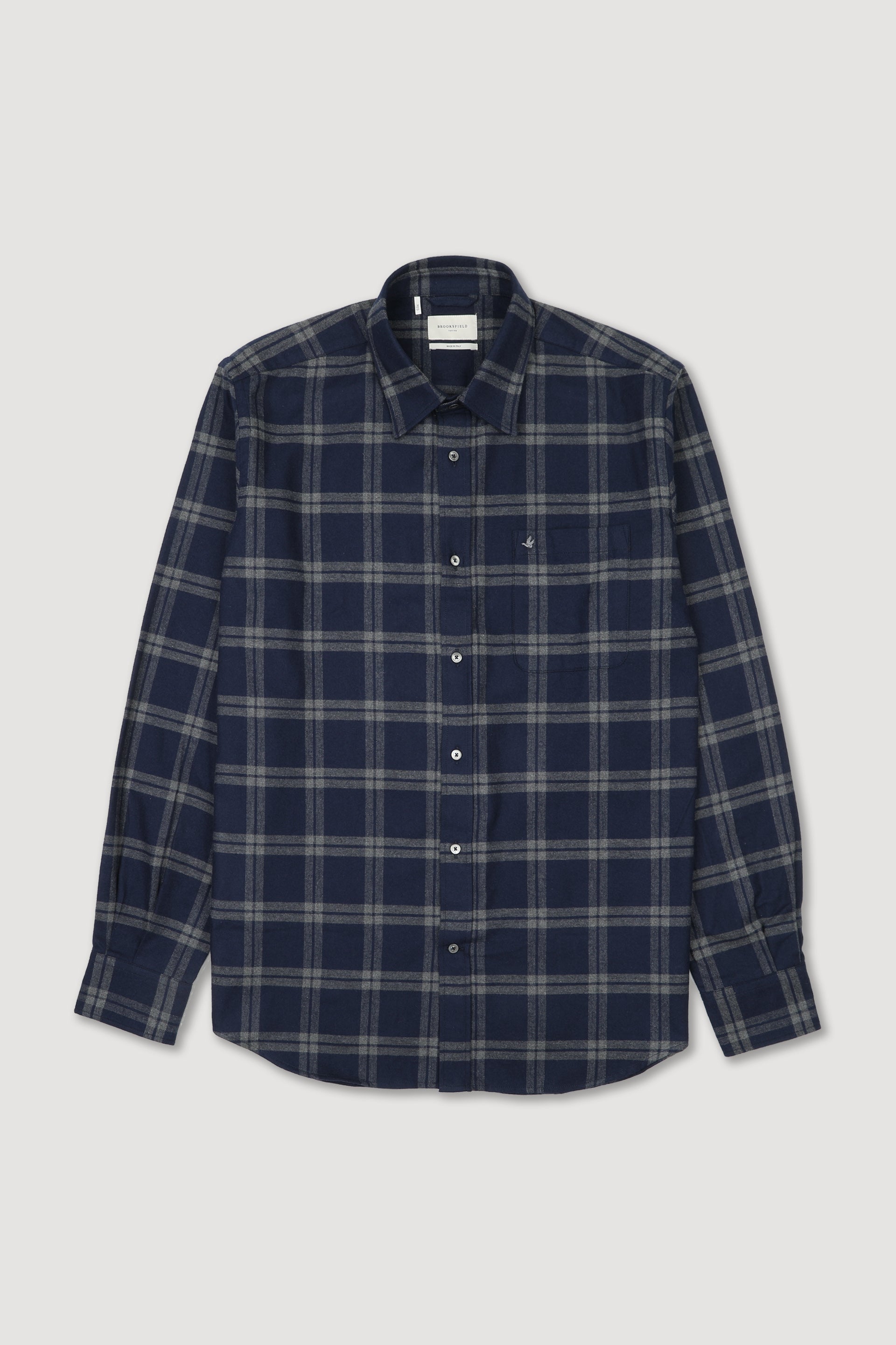 Camicia Torino in twill fantasia quadro in cotone smerigliato, regular fit. Blu - Navy/Grey
