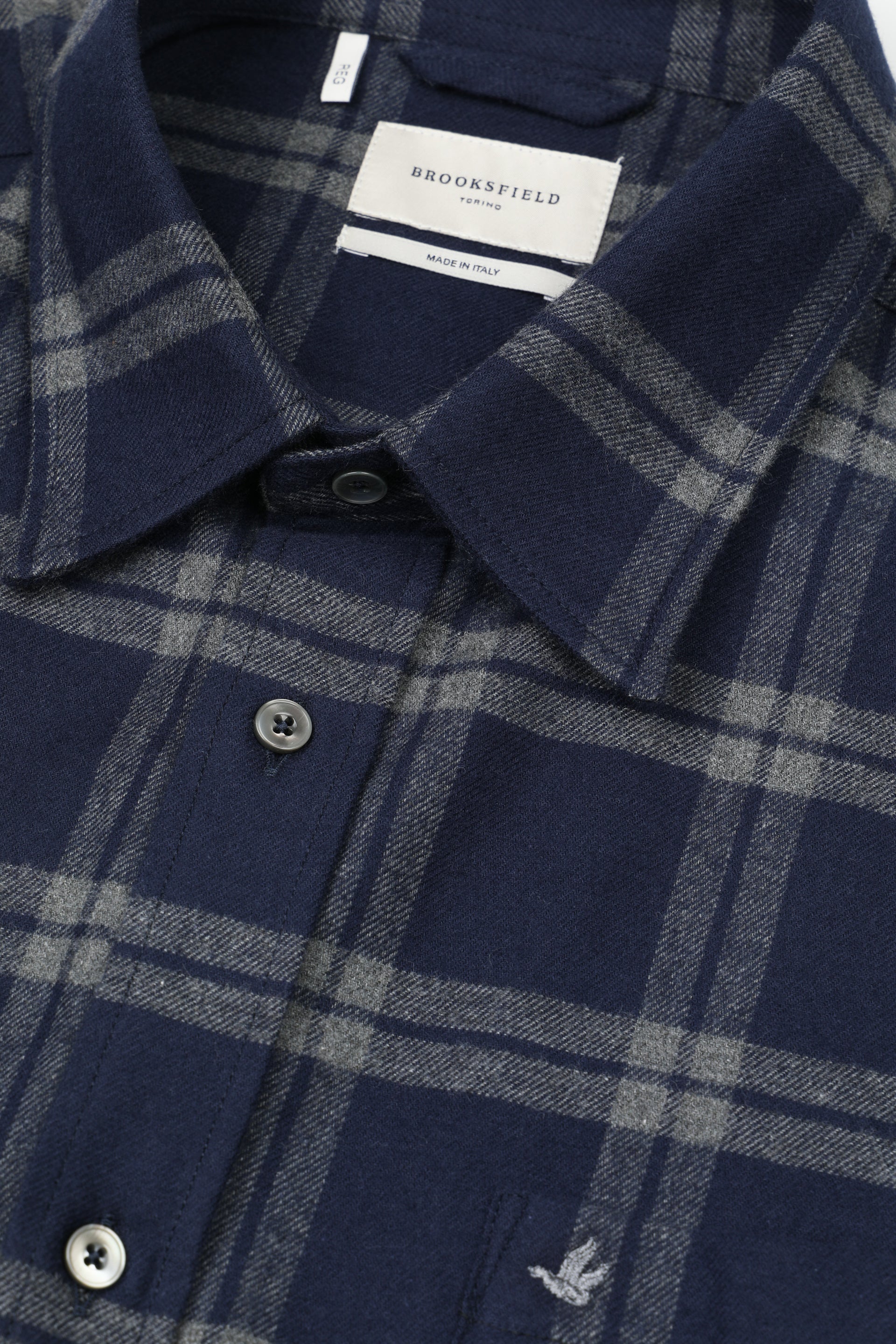 Camicia Torino in twill fantasia quadro in cotone smerigliato, regular fit. Blu - Navy/Grey