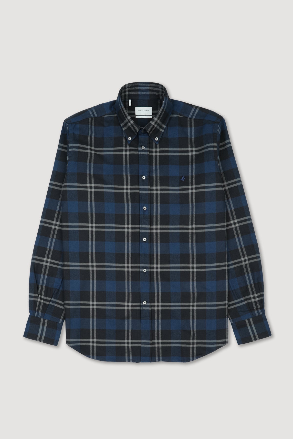 Camicia Club button down regular fit in flanella di cotone fantasia cheack Logo ricamato al cuore. Blu - Dark blue/Light grey