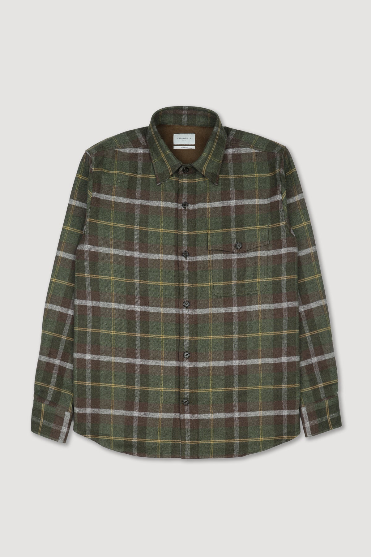 Camicia in flanella di cotone fantasia quadro con taschino, vestibilità over. Verde - Militare/Marrone/Senape