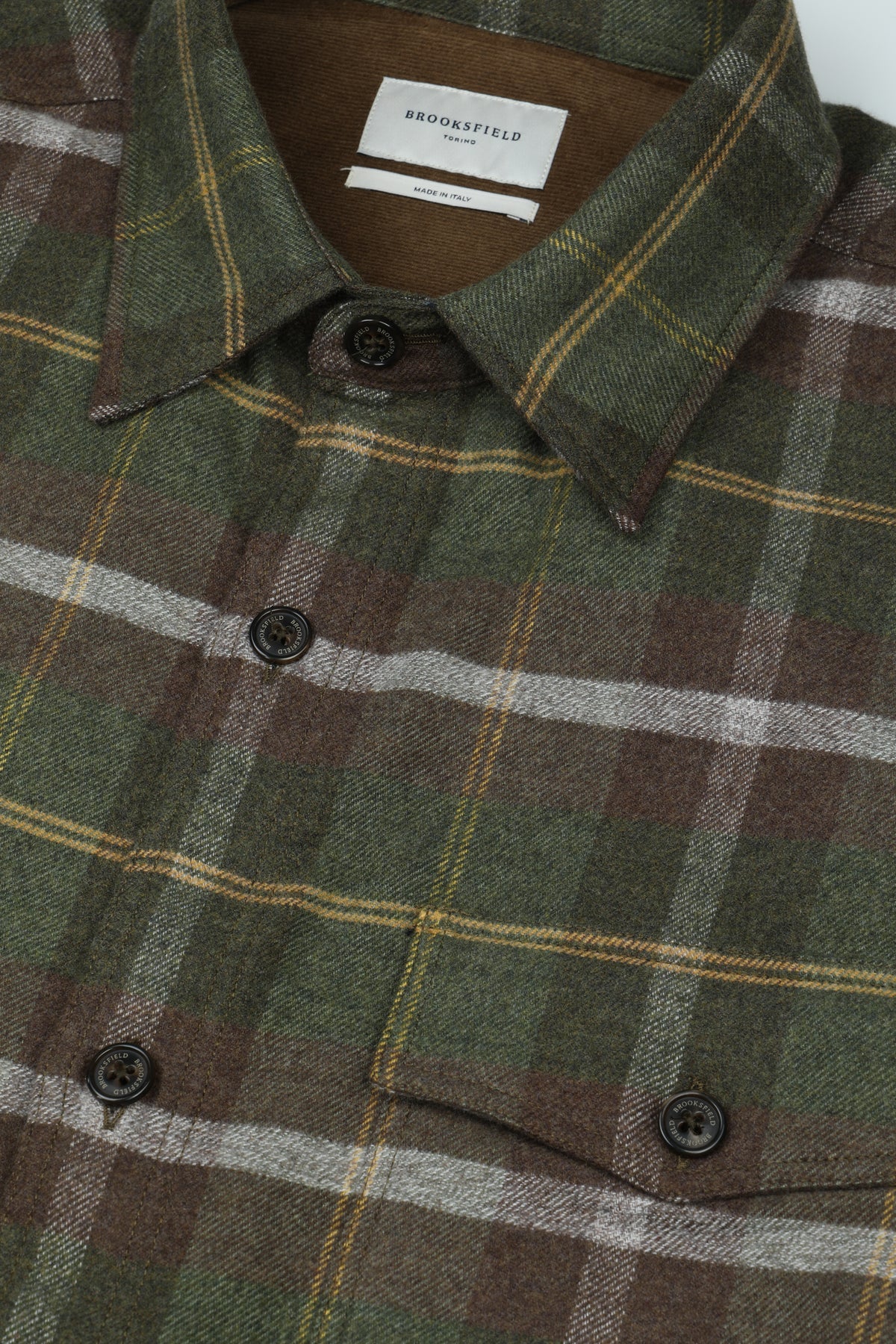 Camicia in flanella di cotone fantasia quadro con taschino, vestibilità over. Verde - Militare/Marrone/Senape