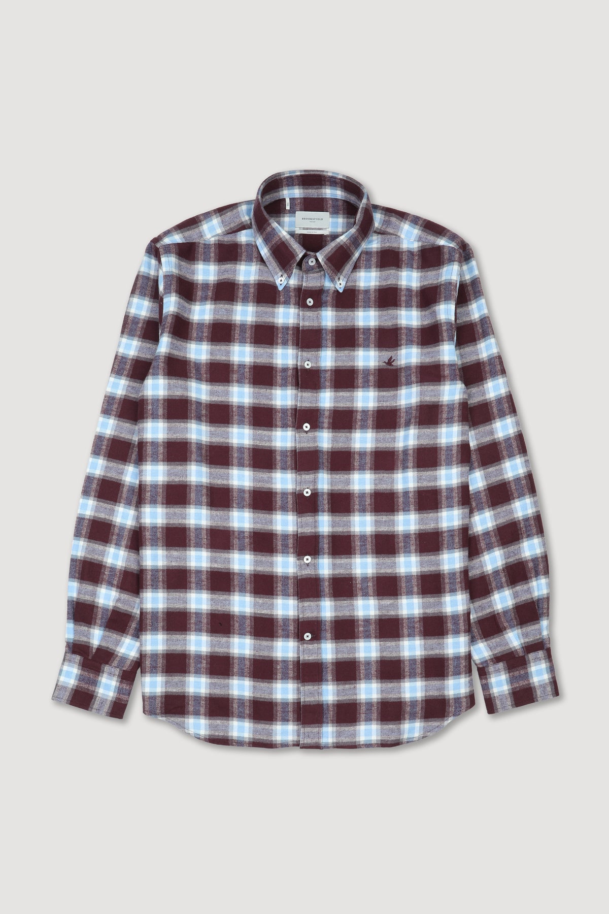 Camicia Club button down regular fit in flanella di cotone fantasia cheack Logo ricamato al cuore. Bordeaux - Prugna/Latte/Azzurro