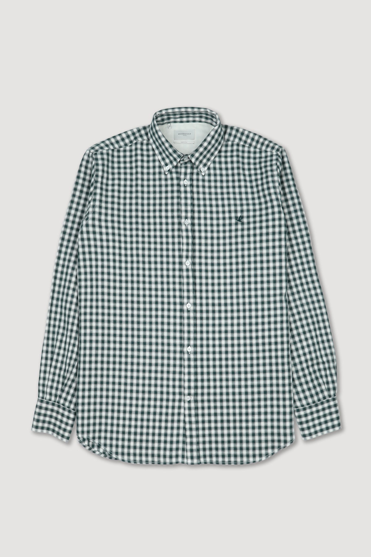 Camicia button down regular fit in twill in cotone fantasia quadro. Logo ricamato al cuore - Latte/Verdone