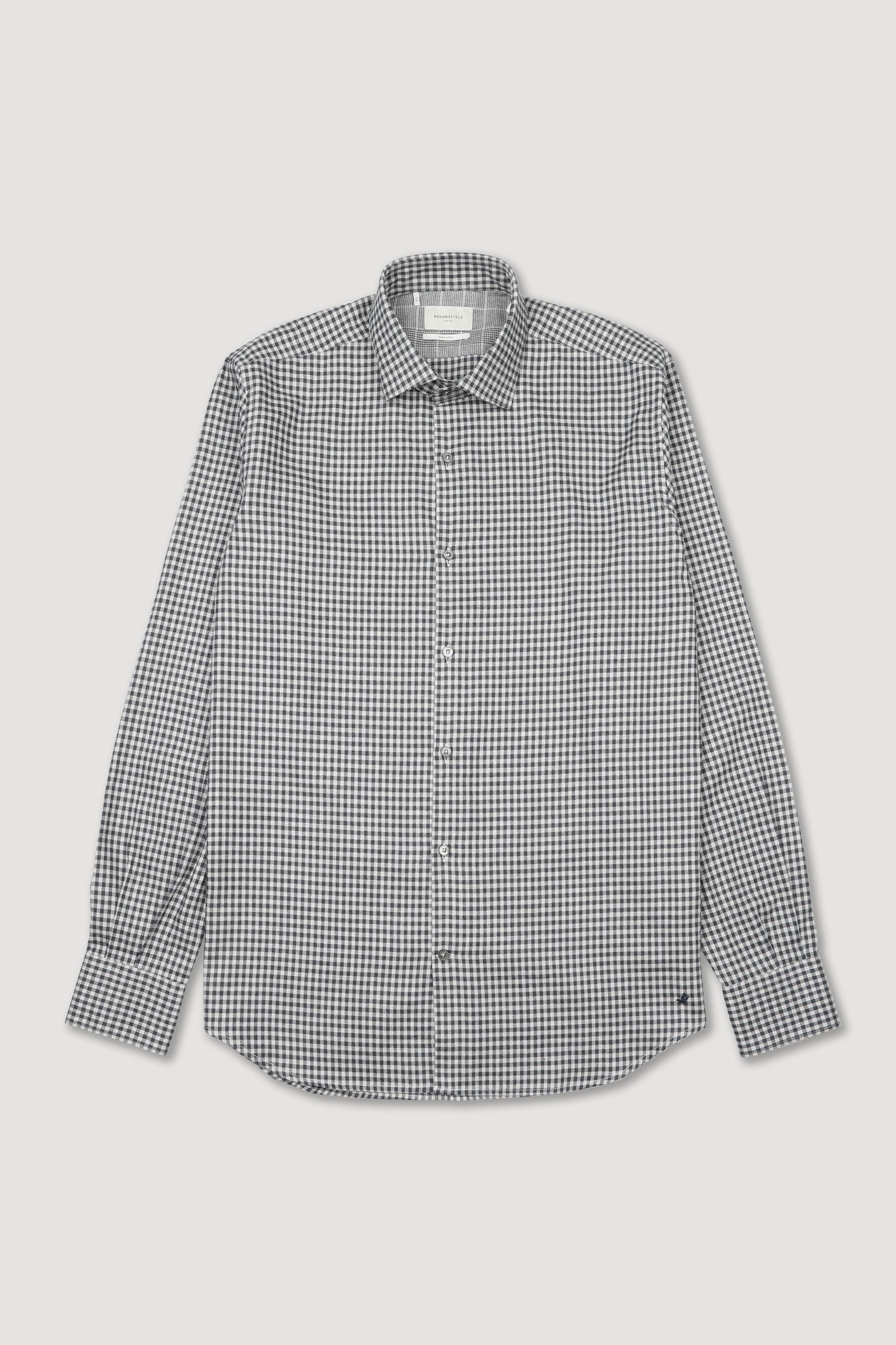 Camicia slim fit con collo spread realizzata in twill smerigliato di misto cotone fantasia vichy. Grigio - Mastice/Antracite