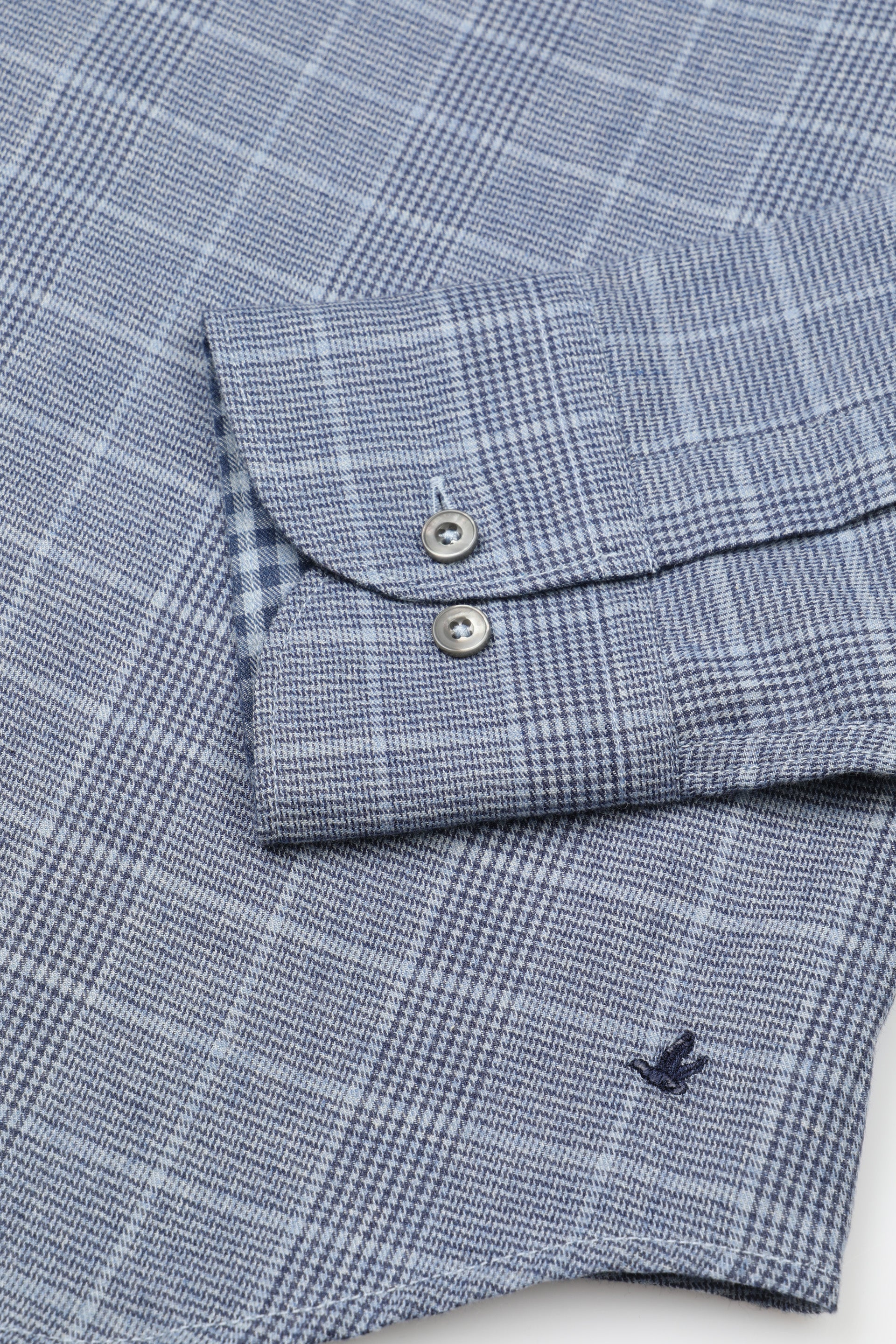 Camicia slim fit con collo spread realizzata in twill di misto cotone fantasia Principe di Galles. Blu - Avio/Azzurro