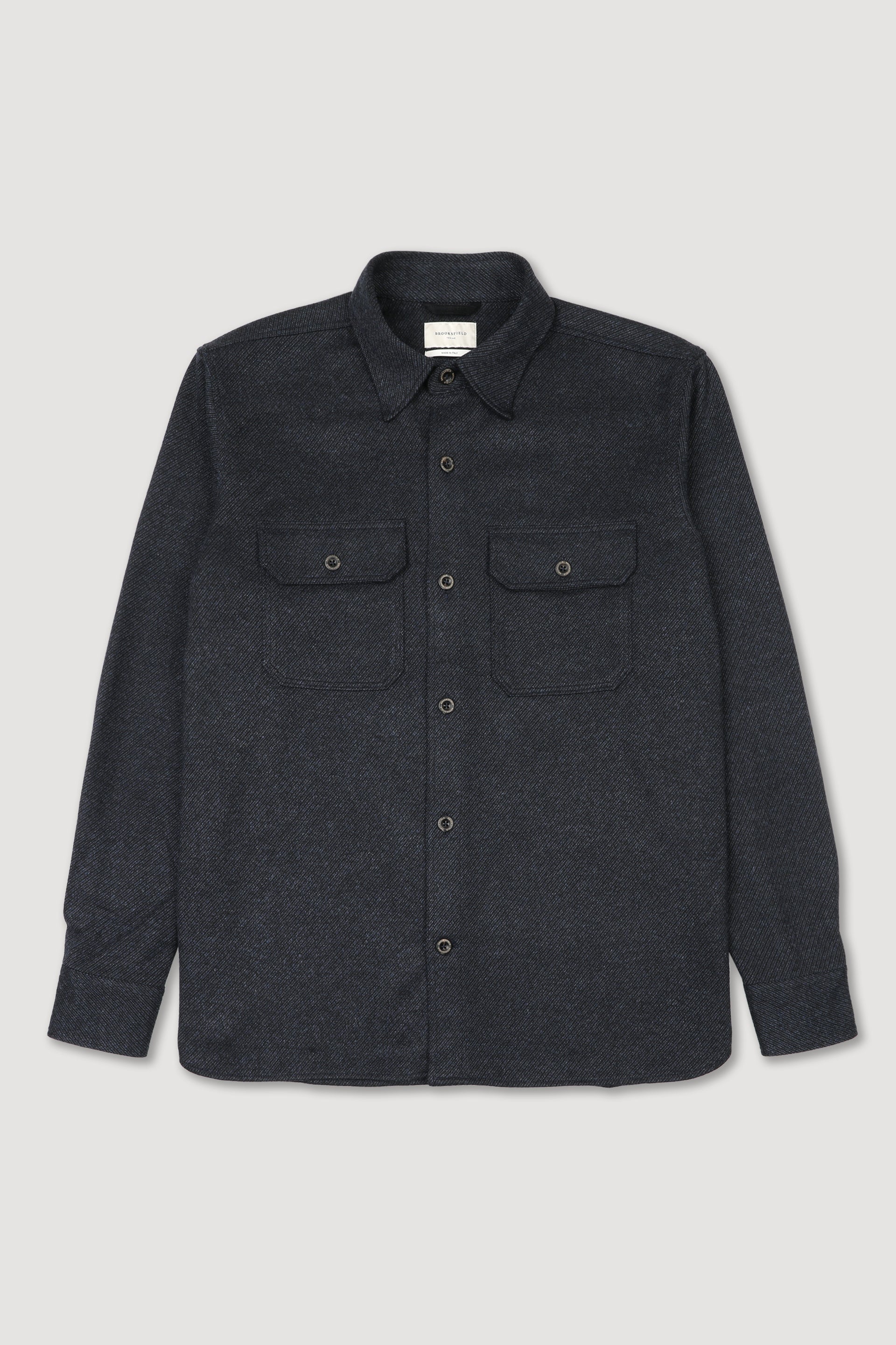 UOMO-CAMICIA OVER M/L, TASCHE AL PETTO, CLASSICA, TESSUTO JERSEY DIAGONALE MISTO VISCOSA STRETCH. CONTRASTI IN VELLUTINO TINTO PEZZA - Blu/nero