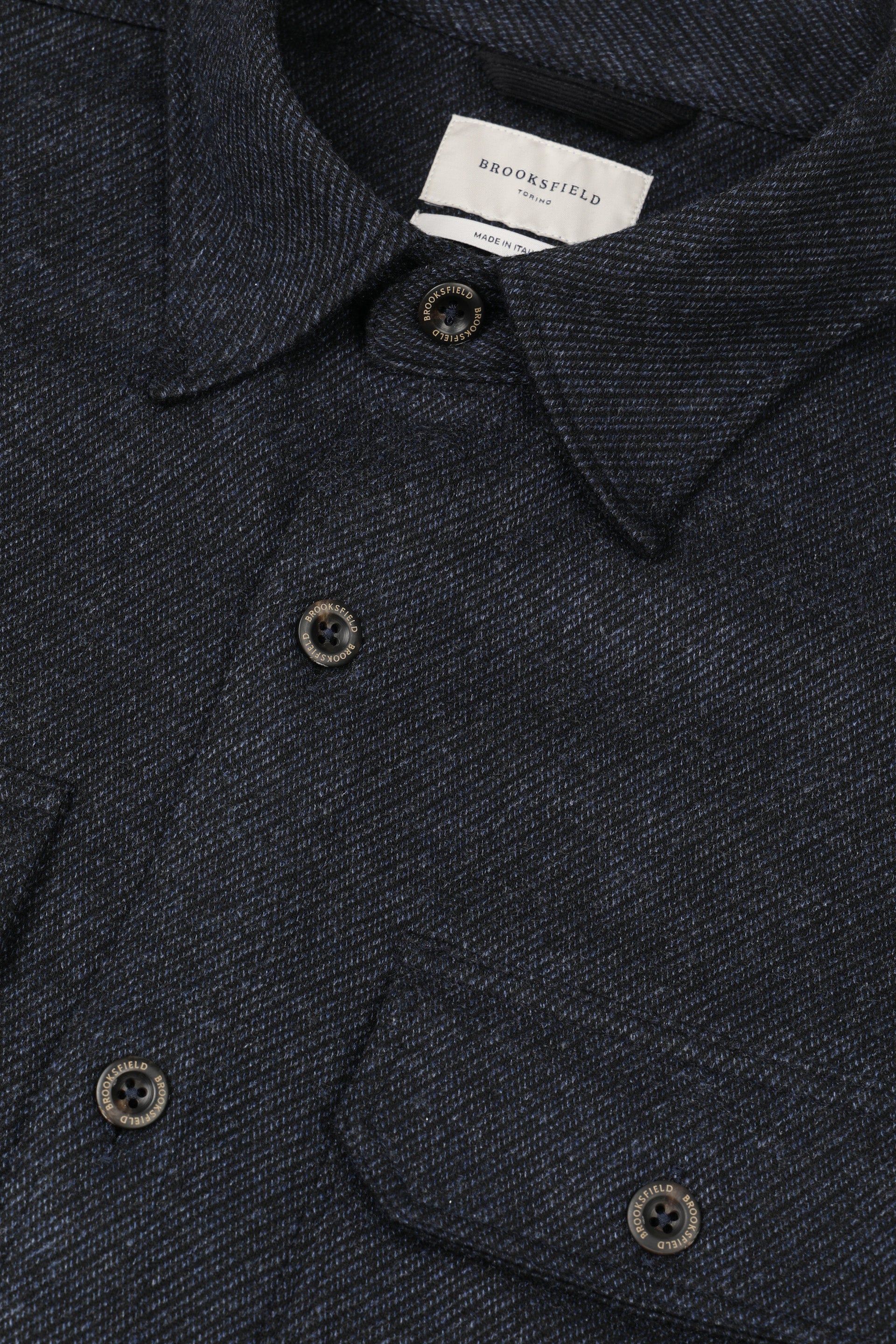 UOMO-CAMICIA OVER M/L, TASCHE AL PETTO, CLASSICA, TESSUTO JERSEY DIAGONALE MISTO VISCOSA STRETCH. CONTRASTI IN VELLUTINO TINTO PEZZA - Blu/nero