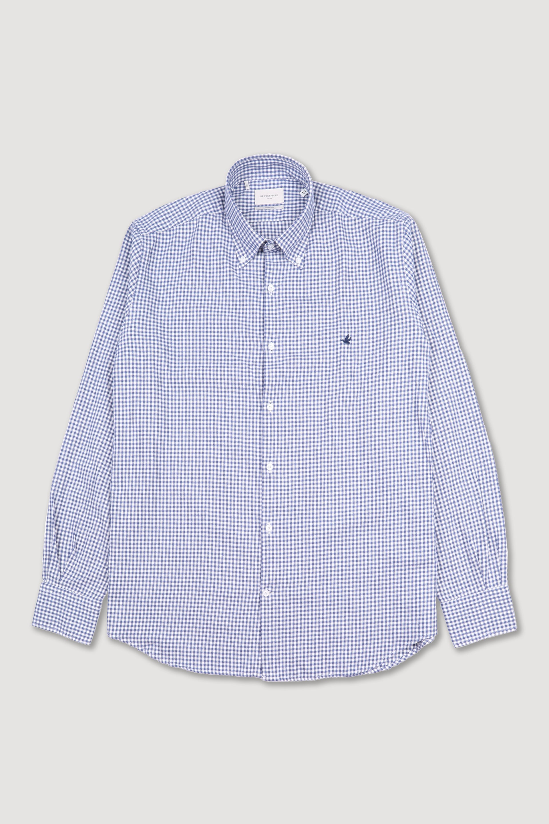 Camicia button down regular fit in twill di cotone smerigliato fantasia vichy. Logo ricamato al cuore. Blu - Latte/avio
