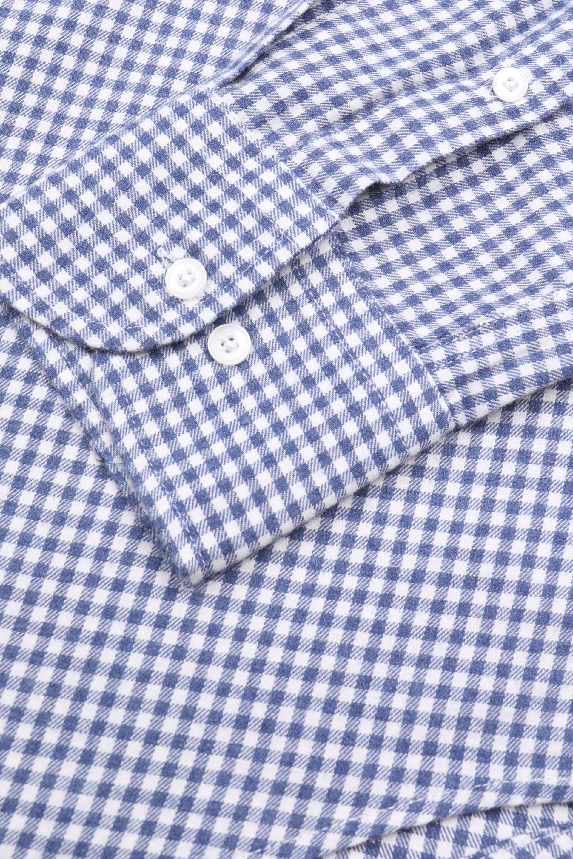 Camicia button down regular fit in twill di cotone smerigliato fantasia vichy. Logo ricamato al cuore. Blu - Latte/avio