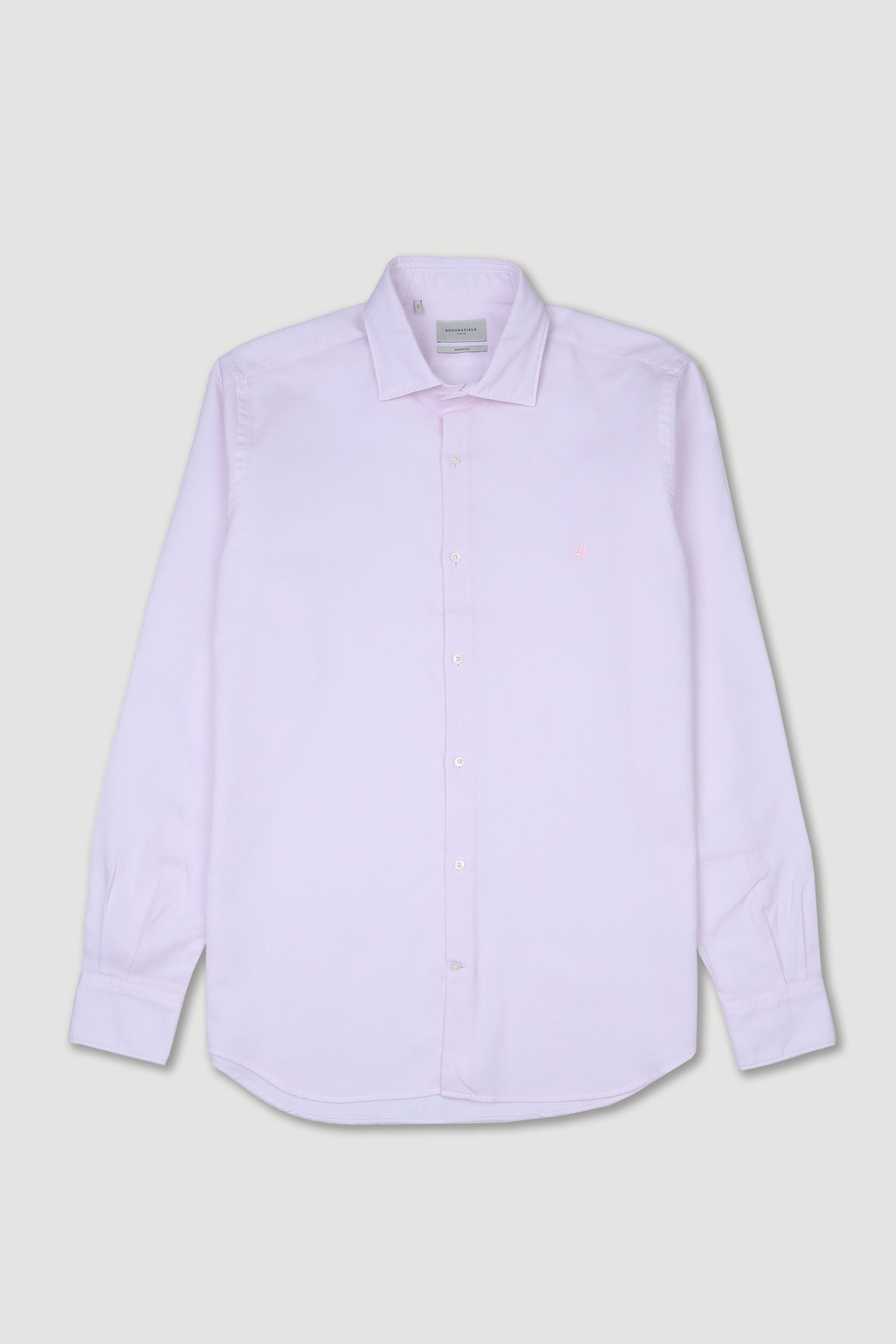 Camicia slim fit con collo spread in cotone operato. Logo ricamato al cuore. Rosa - Rosa/Bianco