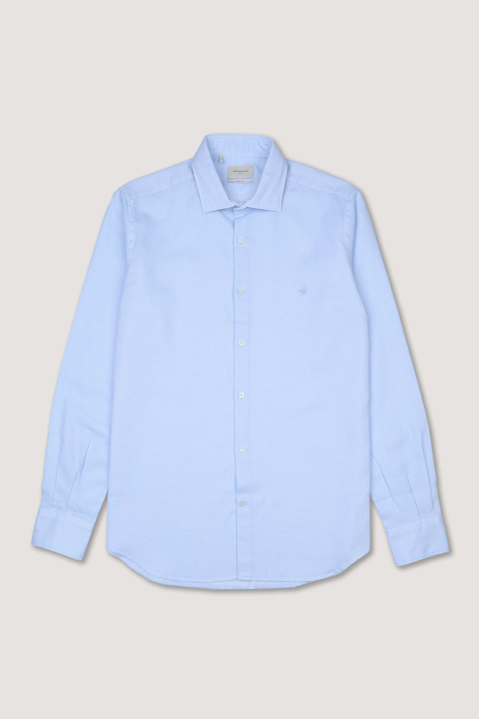 Camicia slim fit con collo spread in cotone operato. Logo ricamato al cuore. Azzurro - Celeste/Bianco